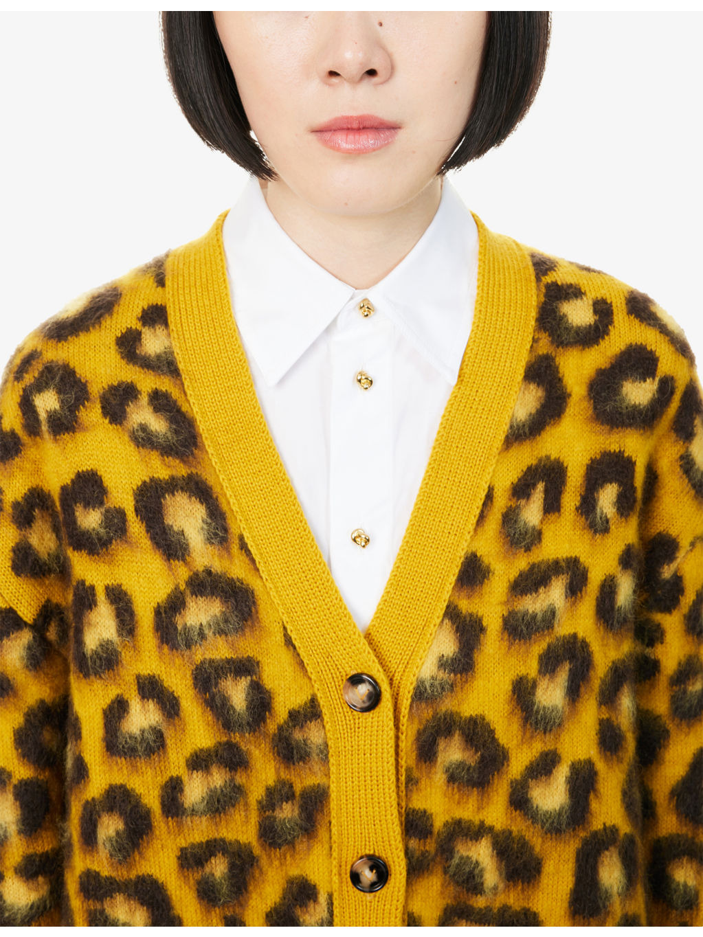 V-Neck Leopard Wool-Blend Cardigan - 5