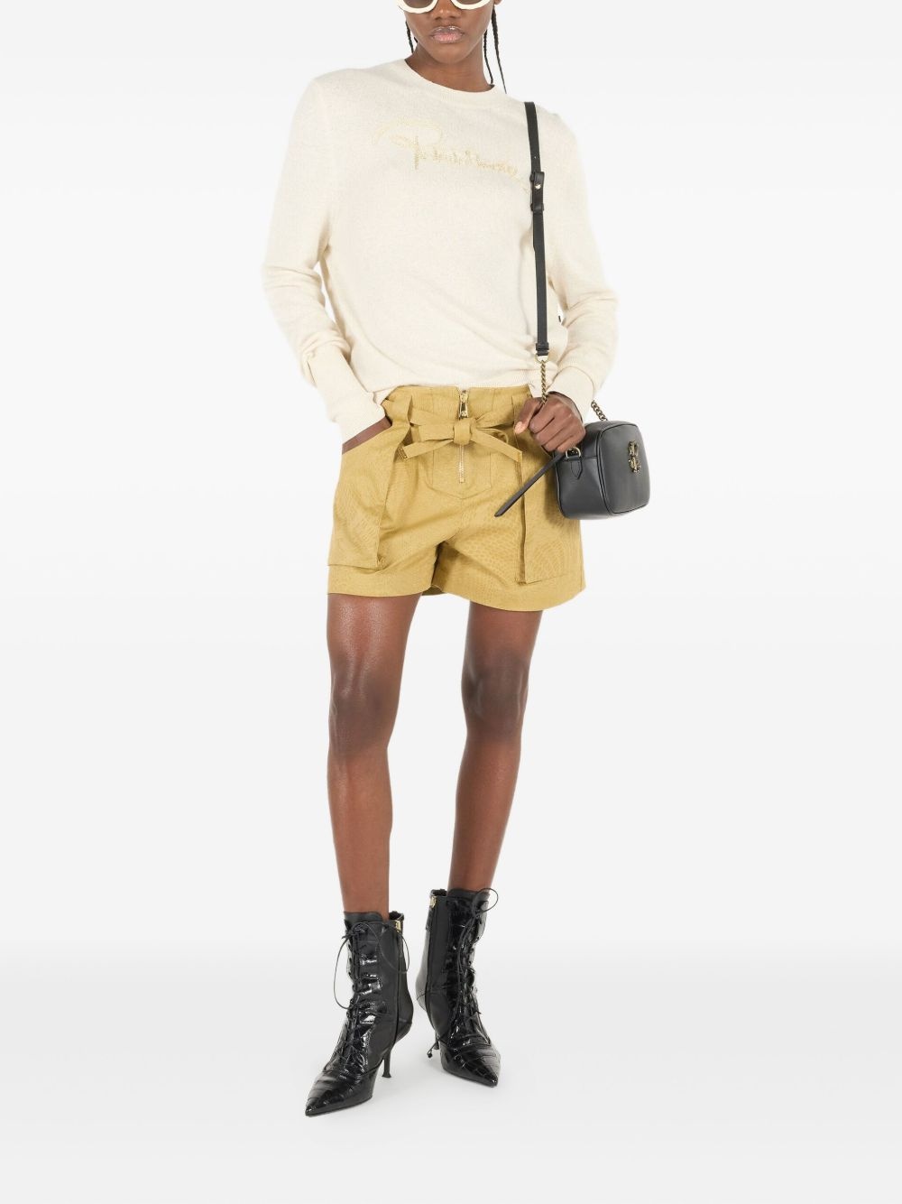 python-print belted shorts - 2