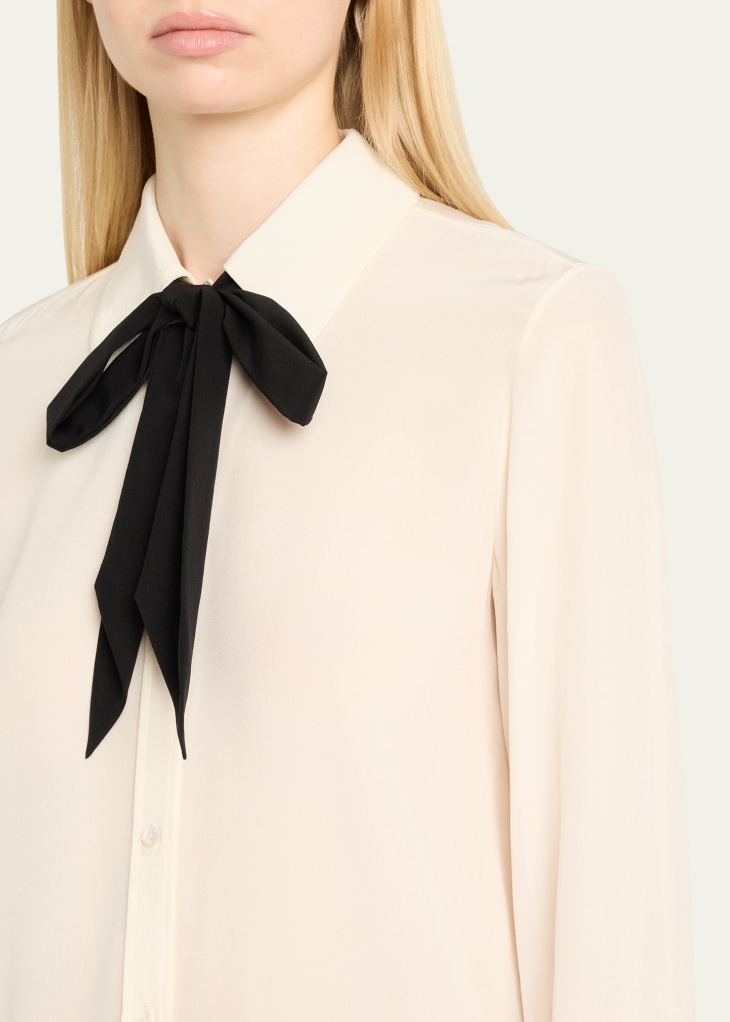 Hanford Neck-Bow Silk Button-Down Shirt - 5