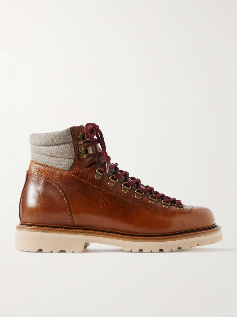 Cashmere-Trimmed Leather Hiking Boots 1