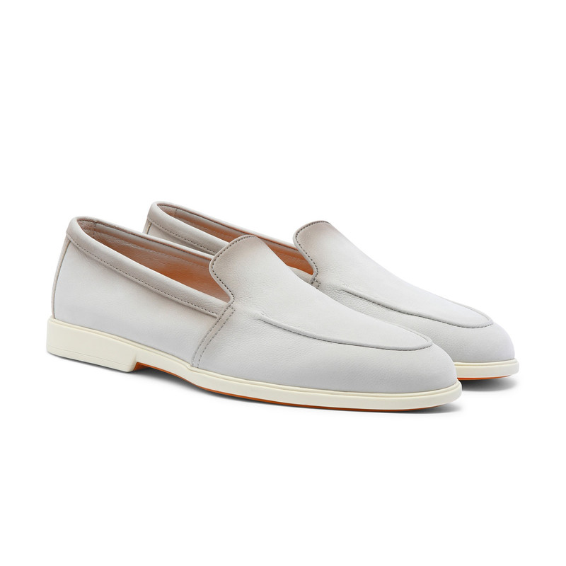 Santoni Men's grey tumbled nubuck loafer outlook