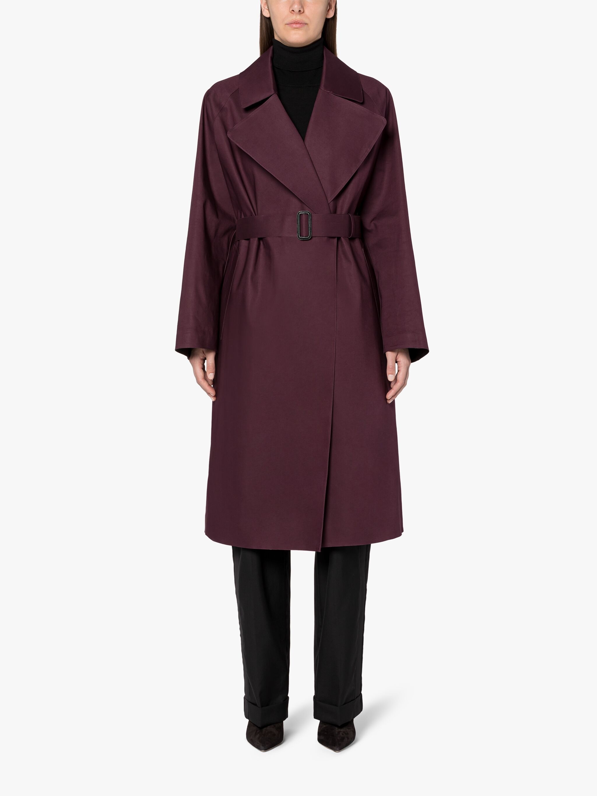 KINTORE BURGUNDY BONDED COTTON TRENCH COAT - 3
