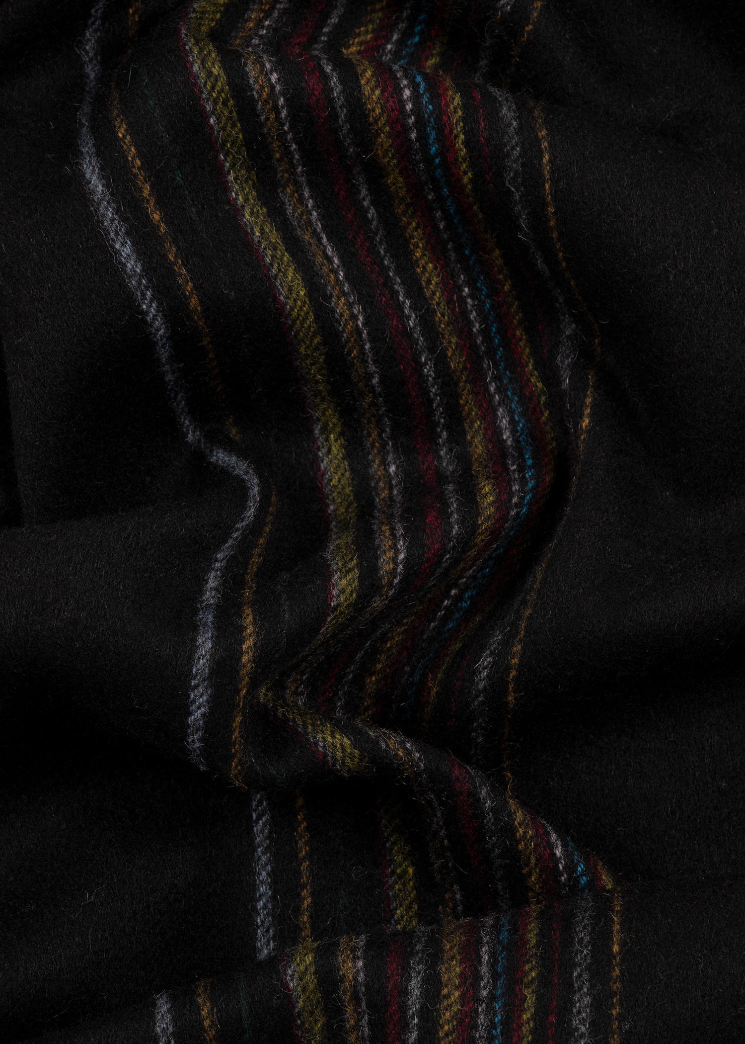 Black Lambswool-Cashmere Offset Faded 'Signature Stripe' Scarf - 2