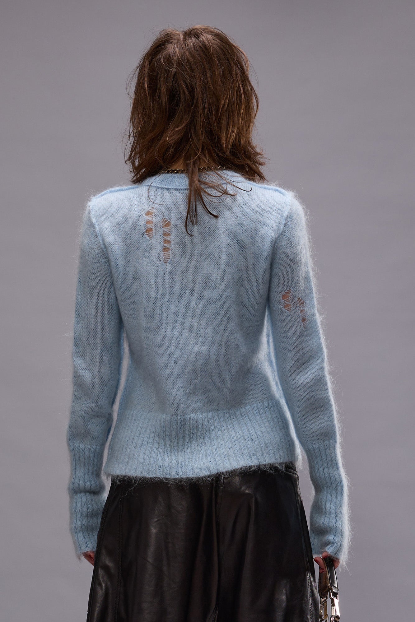 ELONGATED SHRUNKEN CREWNECK CARDIGAN - LIGHT BLUE - 3