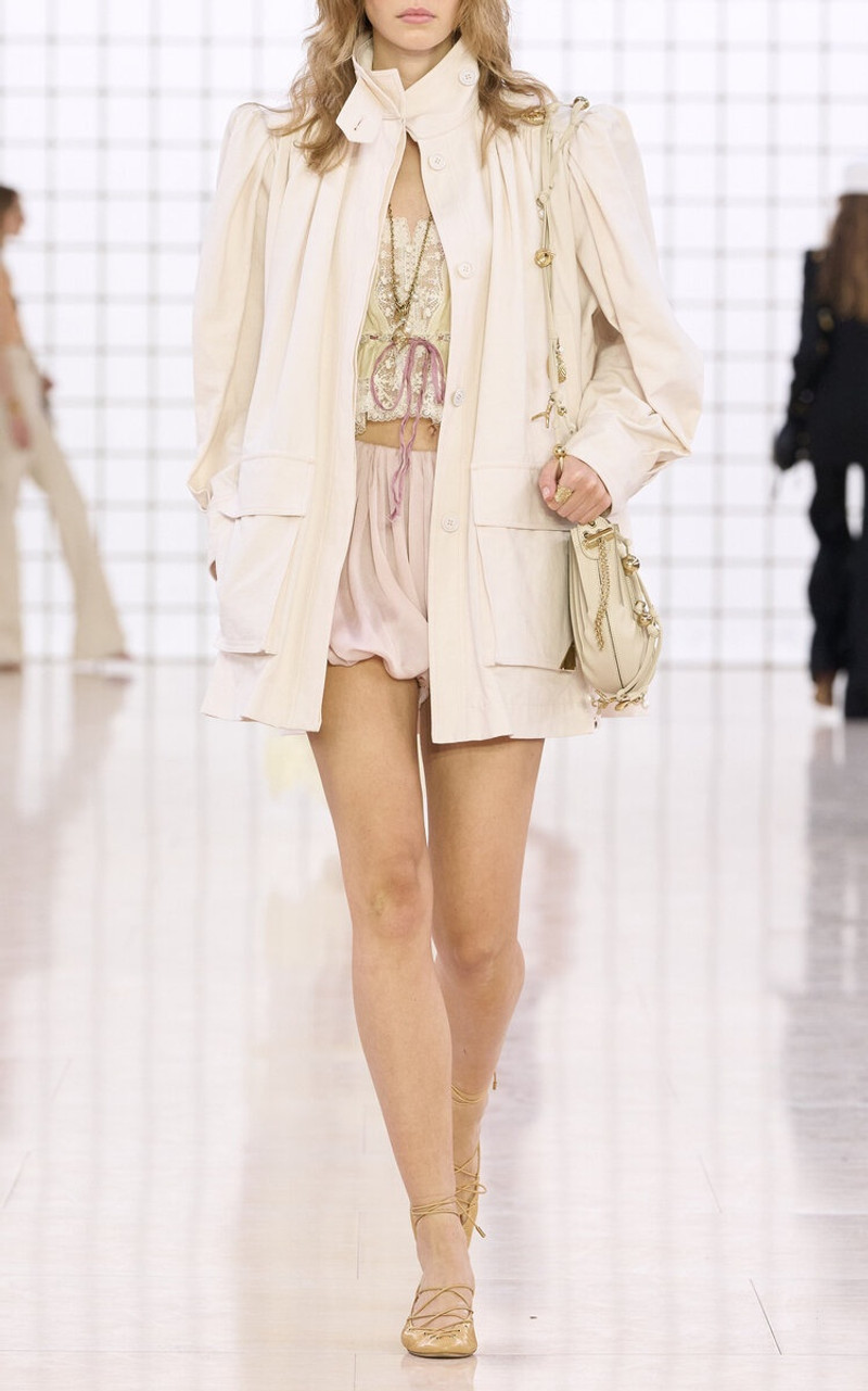 Chloé Puff-Sleeve Cotton Canvas Utility Jacket light pink outlook