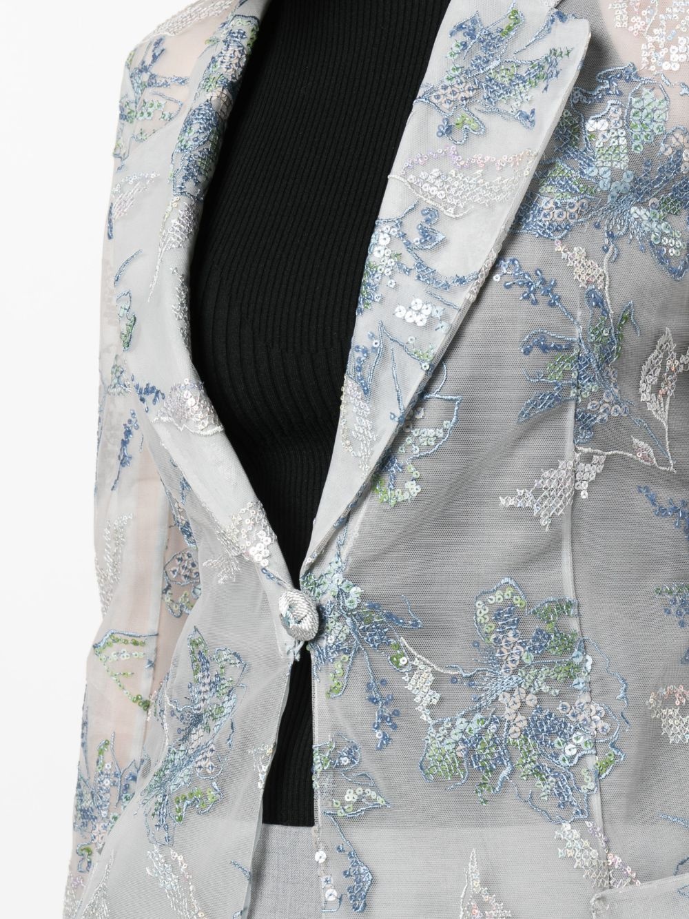 embroidered-flowers translucent blazer - 5