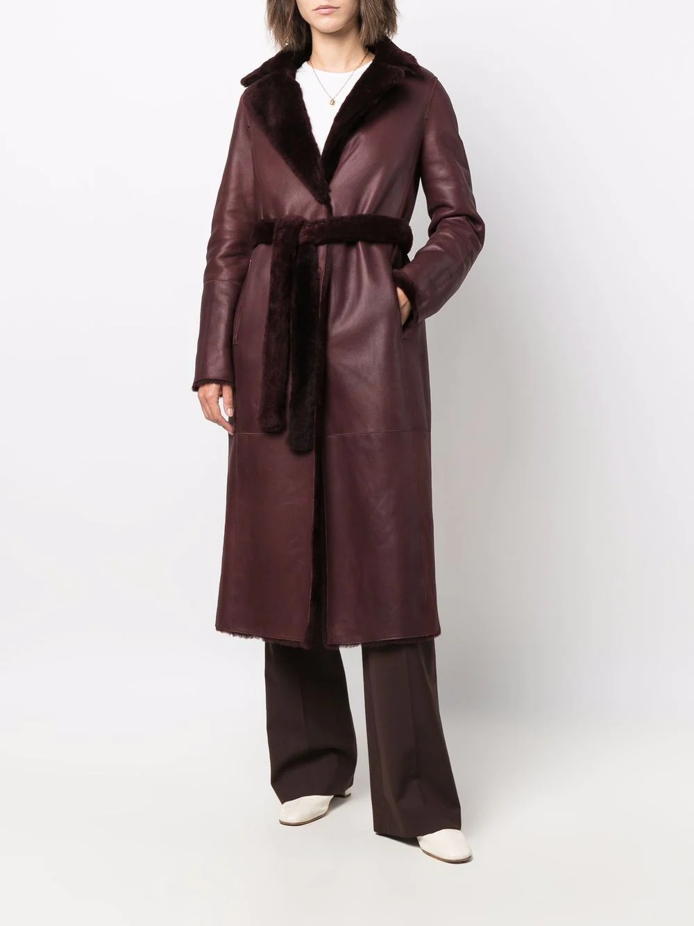 long belted shearling coat - 6