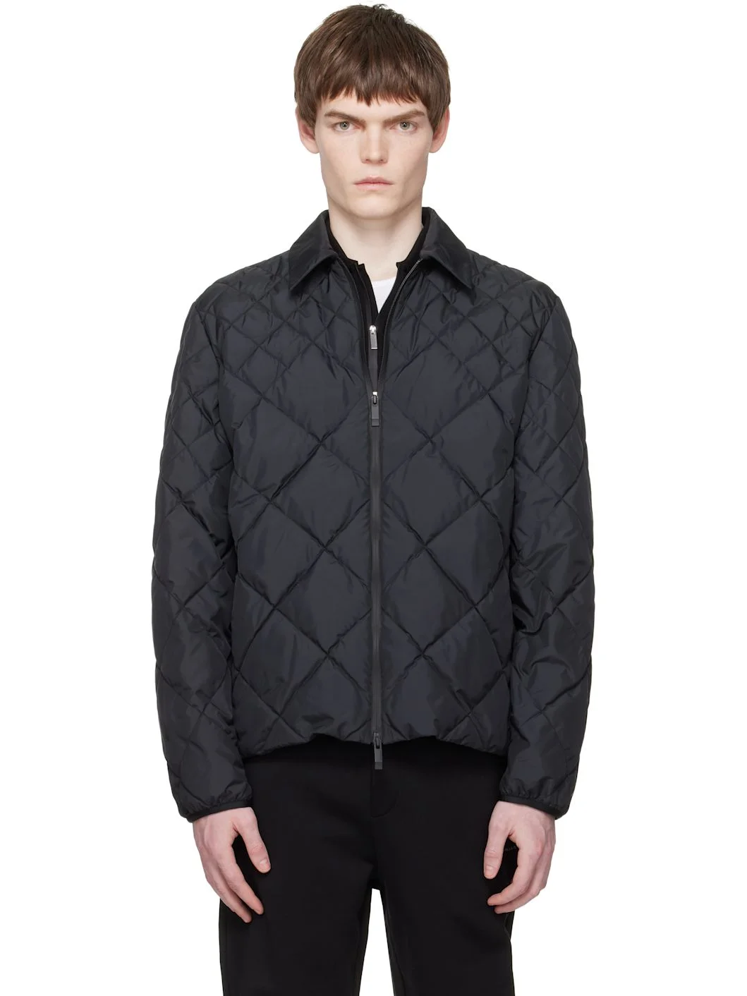 Black Atria Diamond-Quilted Shirt Down Jacket - 1