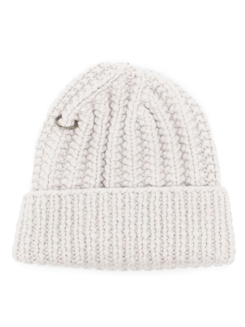 ring-detail ribbed beanie 1