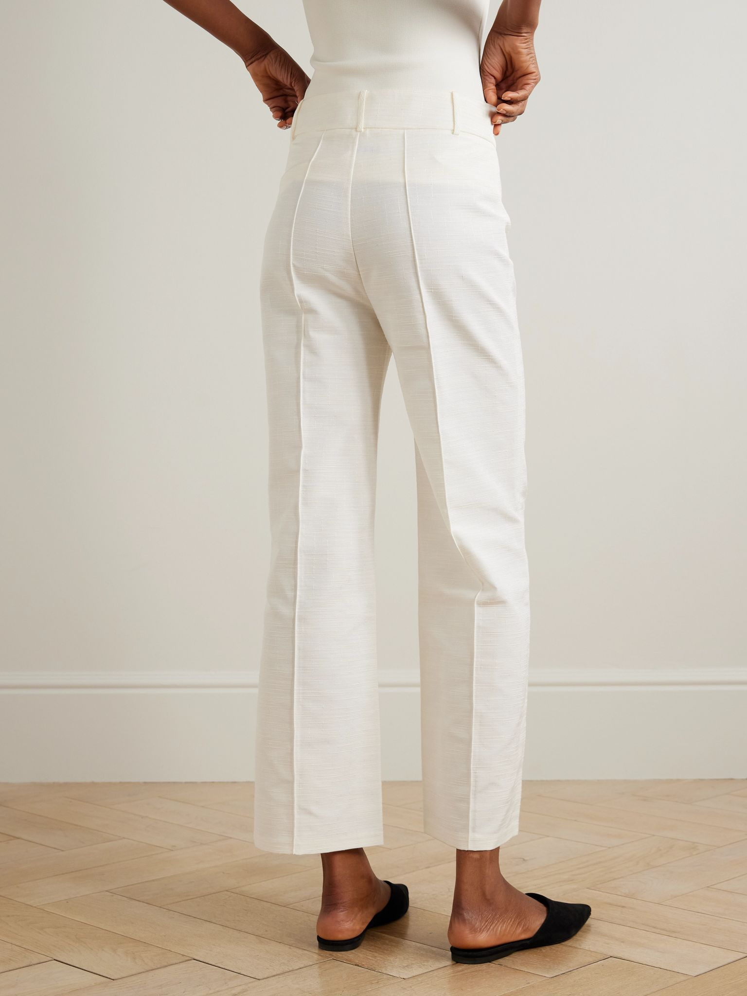 Yoshitomo pleated cotton-blend faille straight-leg pants Ecru - 4