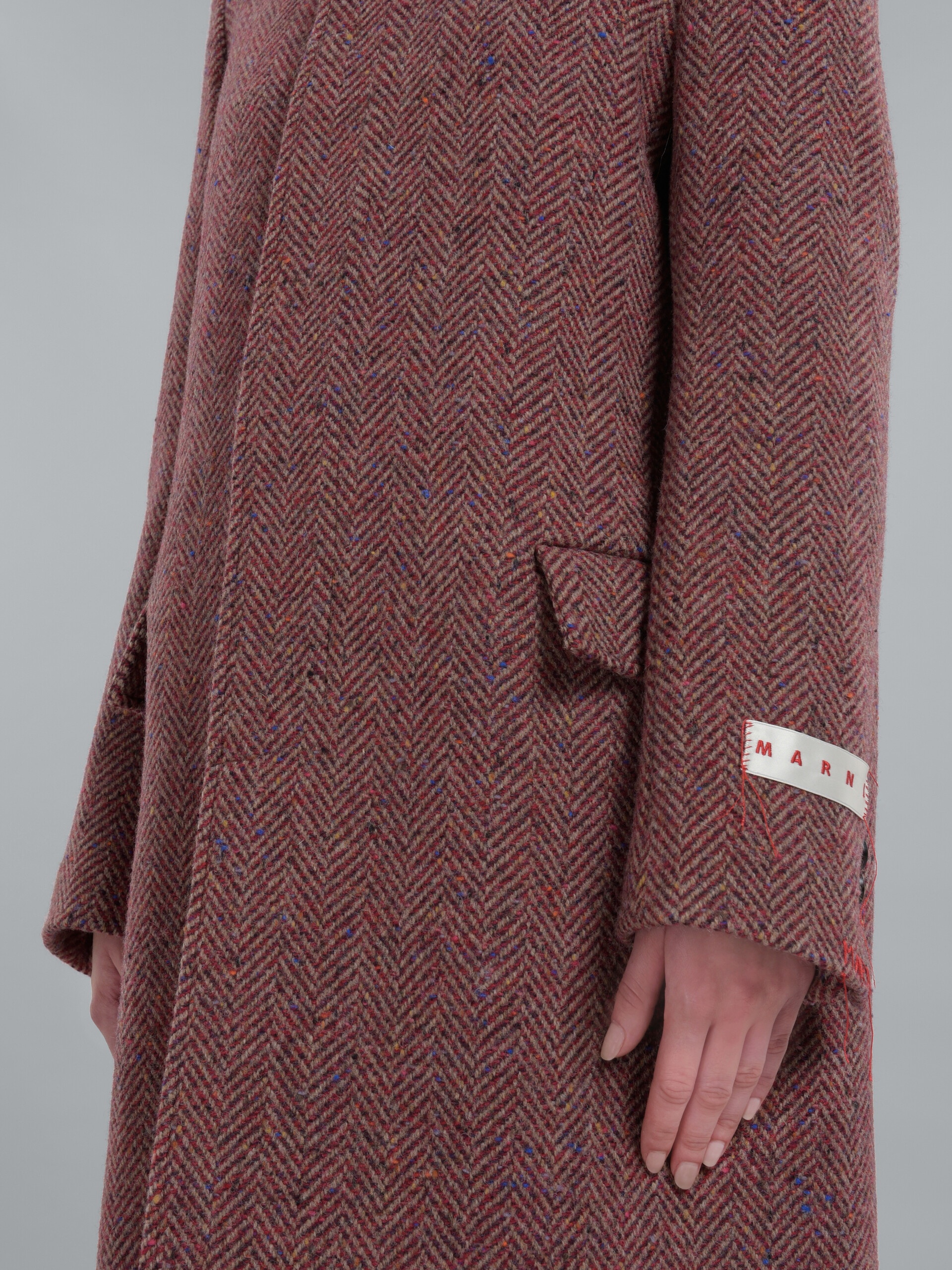 BURGUNDY CHEVRON WOOL COAT WITH VELVET COLLAR - 5