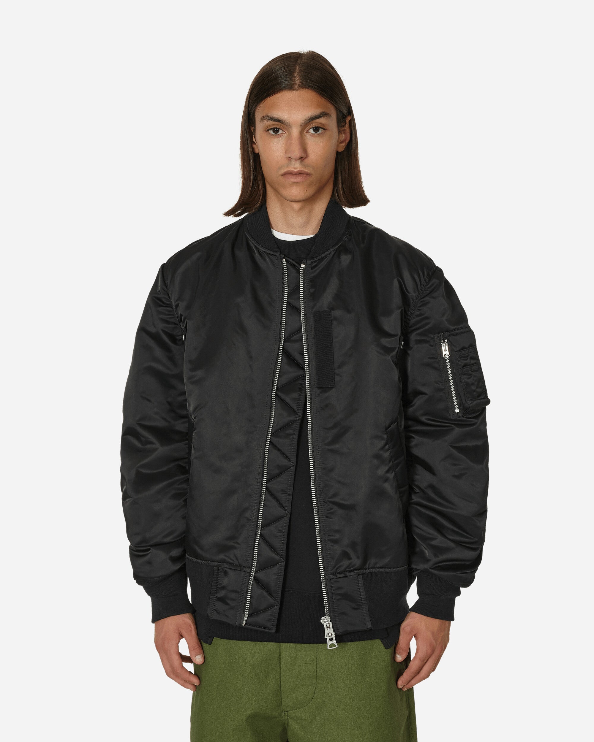 Nylon Twill Bomber Jacket Black - 1