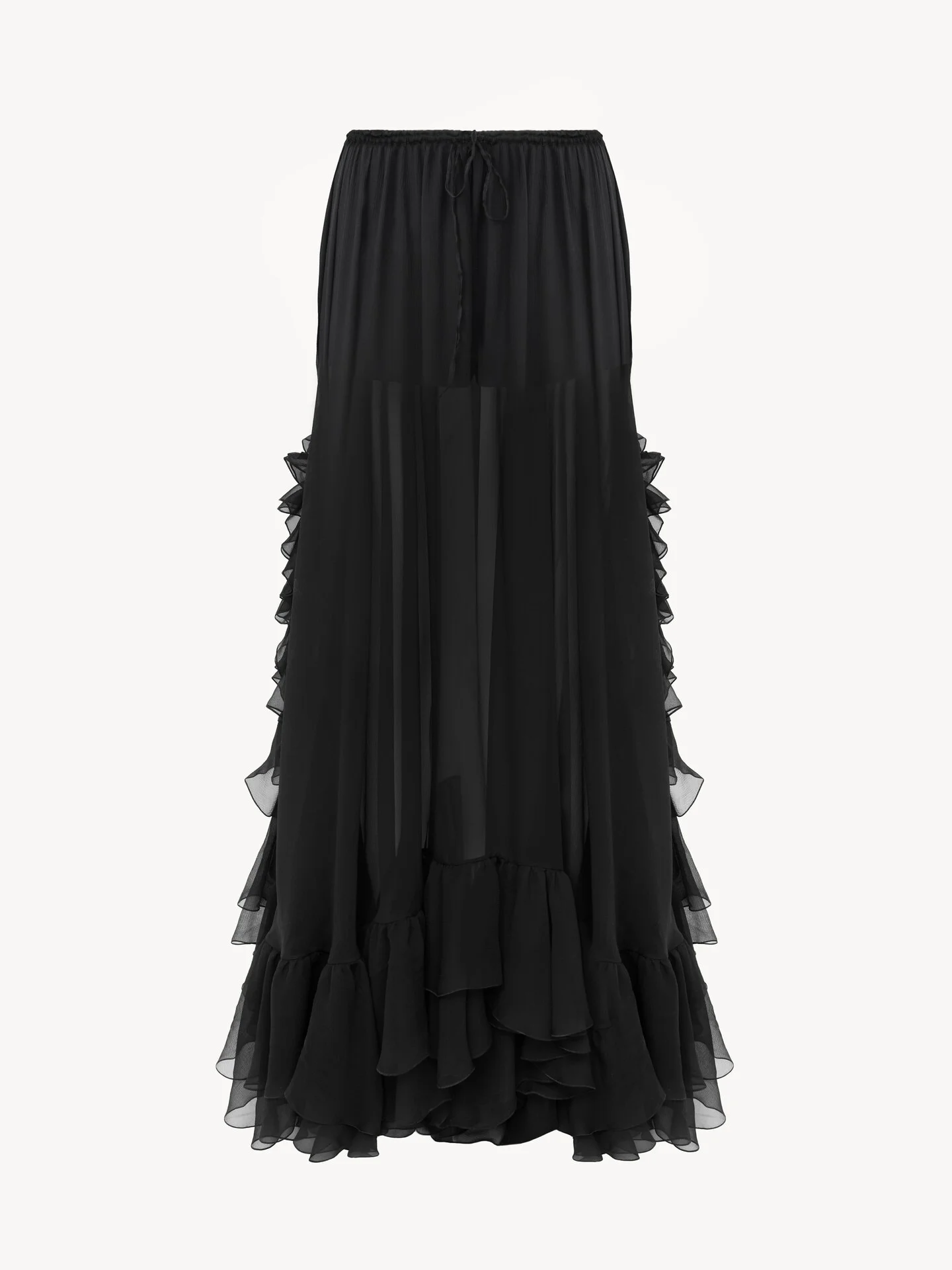 RUFFLED LONG SKIRT IN SILK MOUSSELINE - 1