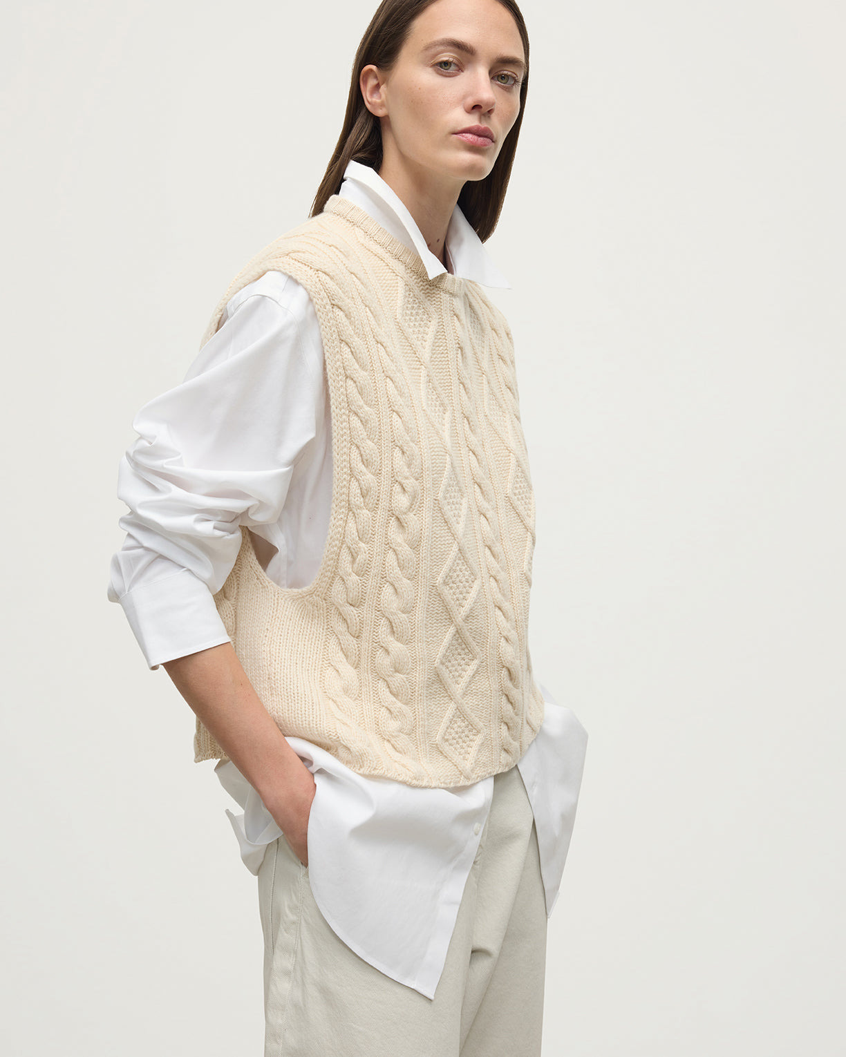 Aran Cable Cream Cashmere Tank - 5
