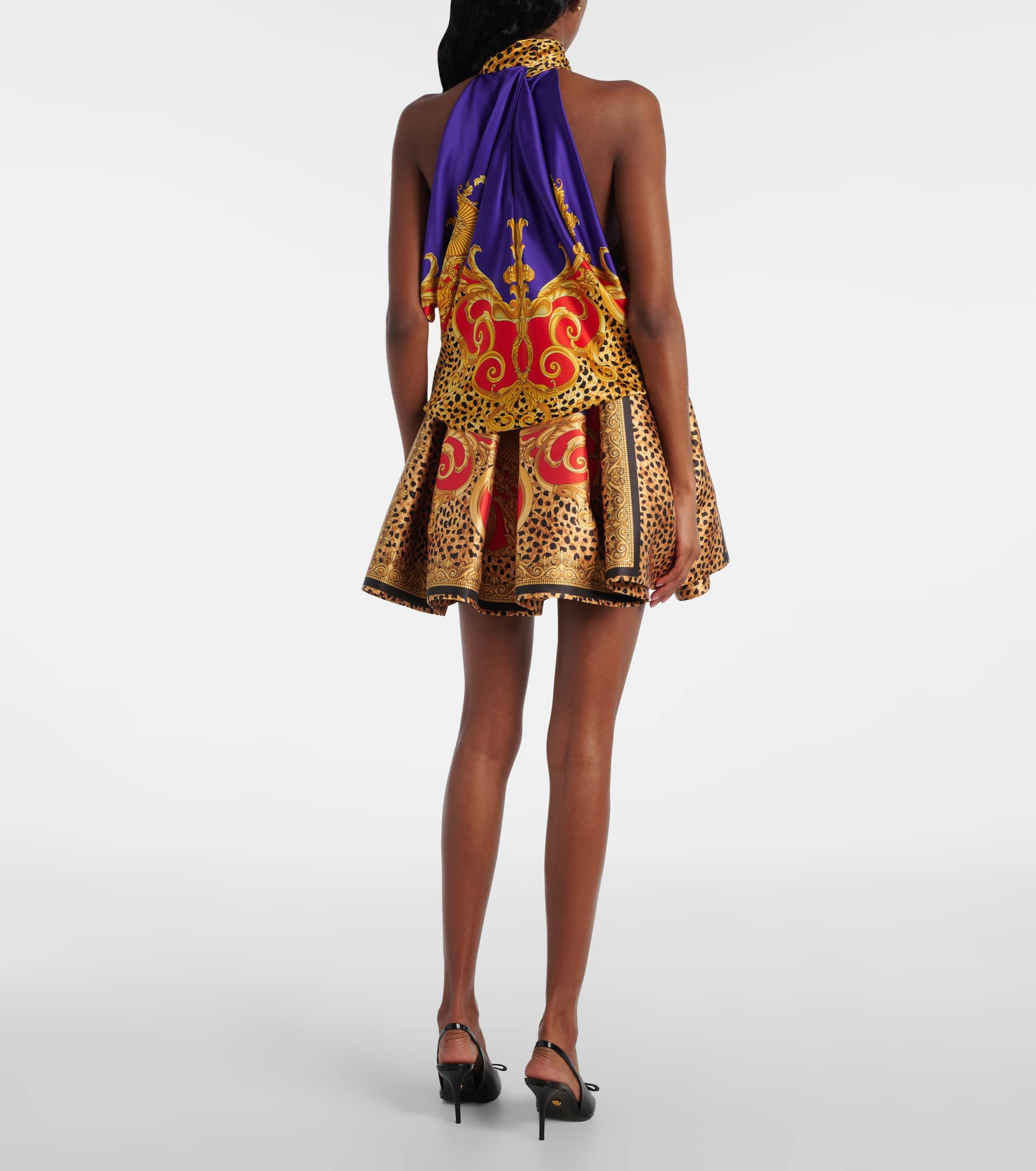 Bow-detail printed silk satin top - 3