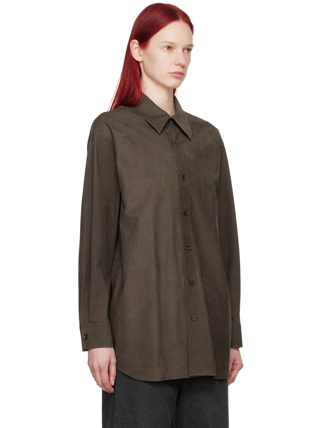 Brown Oversized Leather Shirt - 2