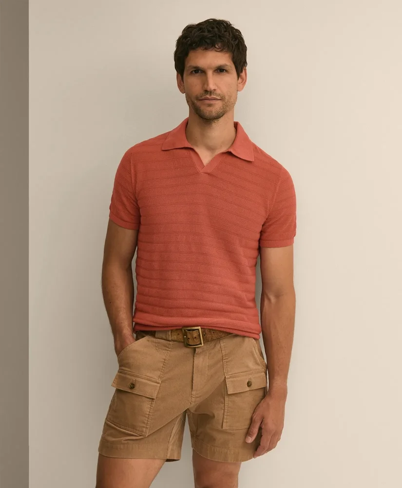 Supima® Cotton Engineered-Stripe Johnny Collar Sweater - 1