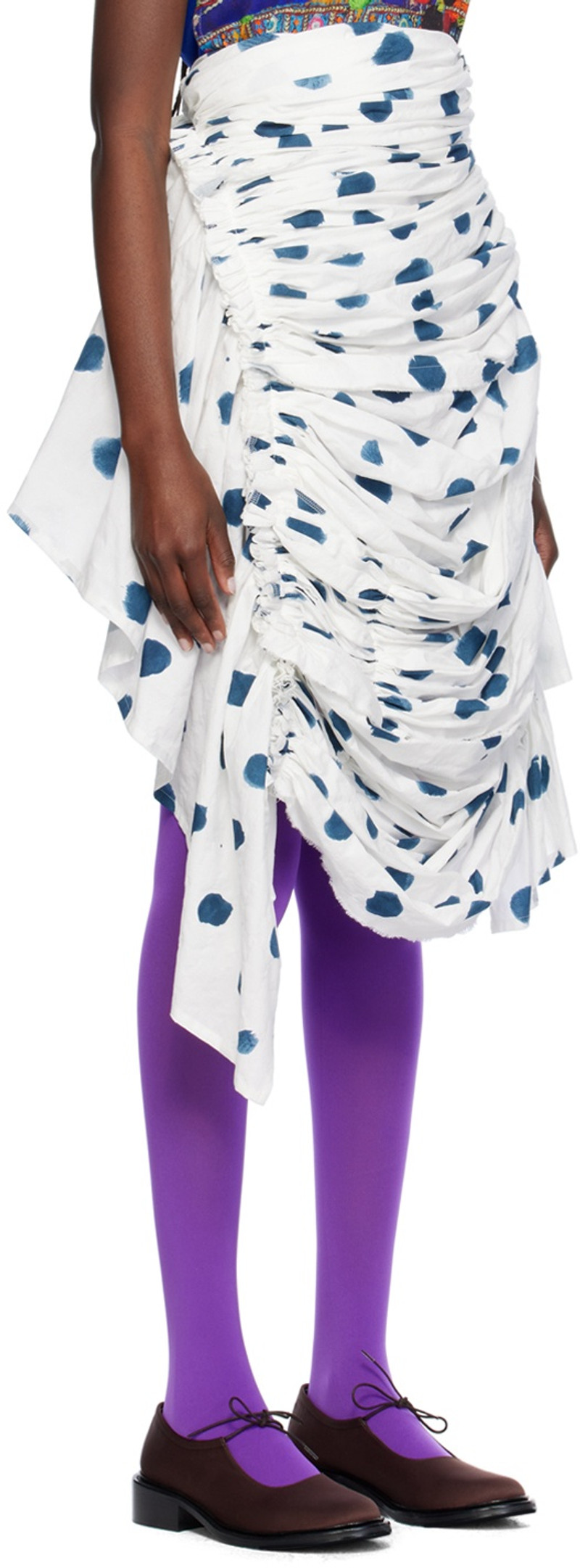 TAO Comme Des Garçons White & Indigo Polka Dot Midi Skirt outlook