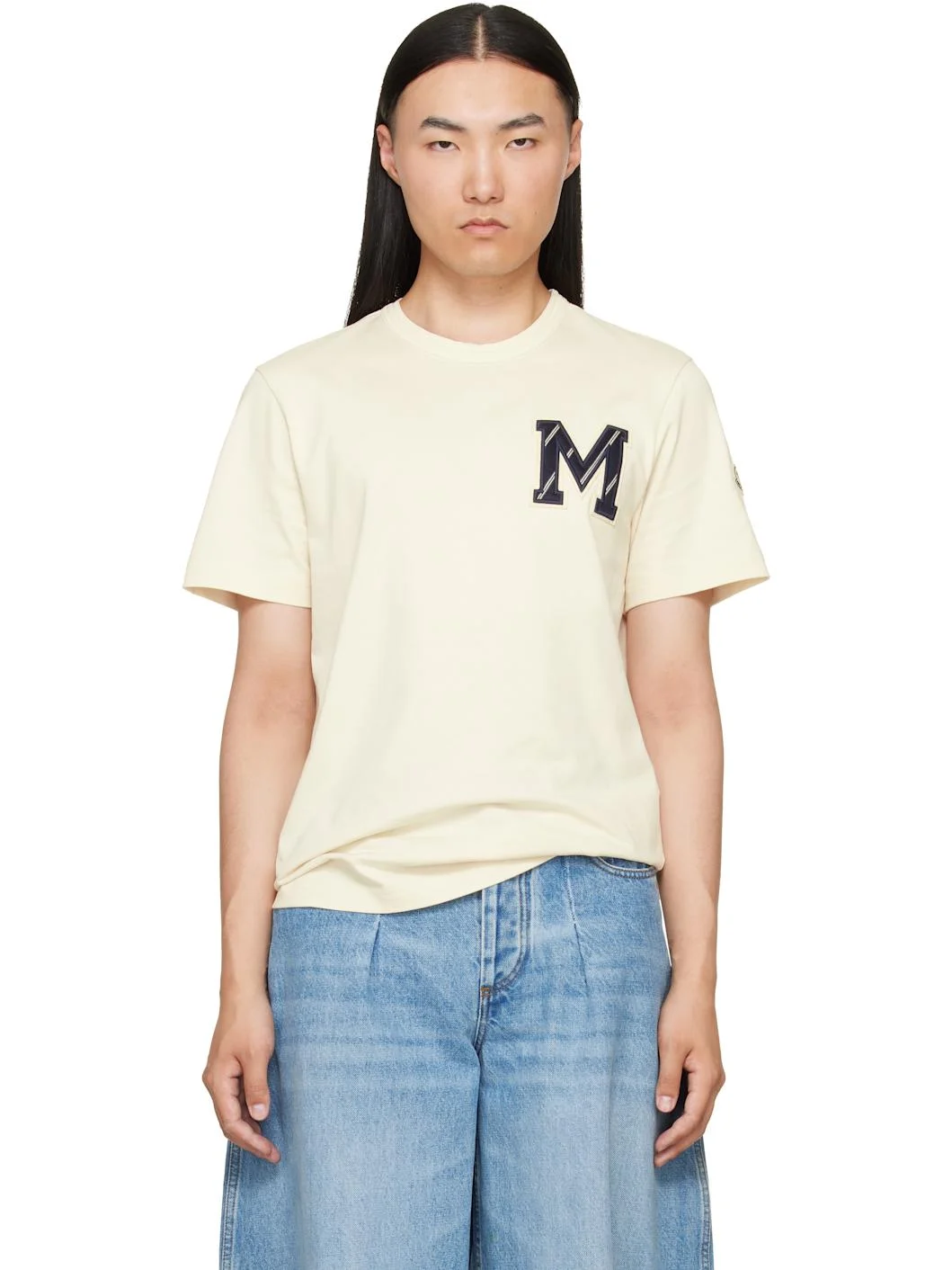 Beige Cotton Jersey Monogram T-shirt - 1