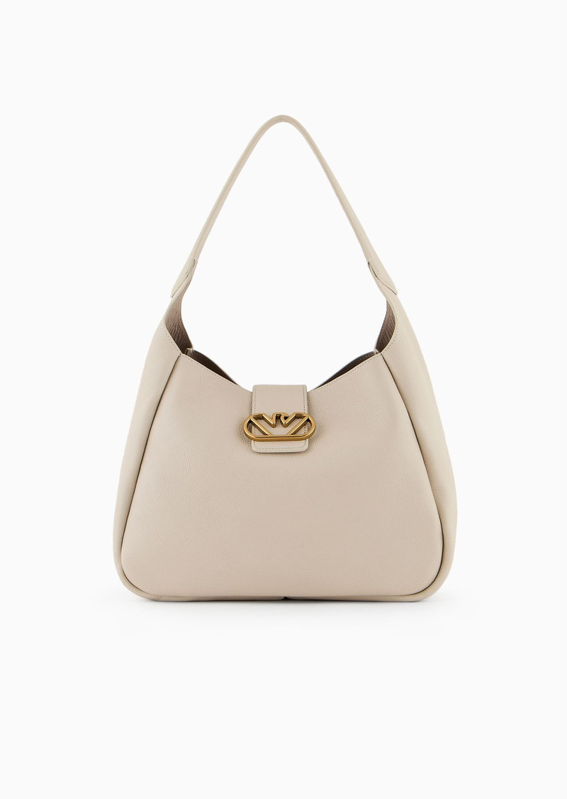 Leather hobo shoulder bag with eagle buckle 1