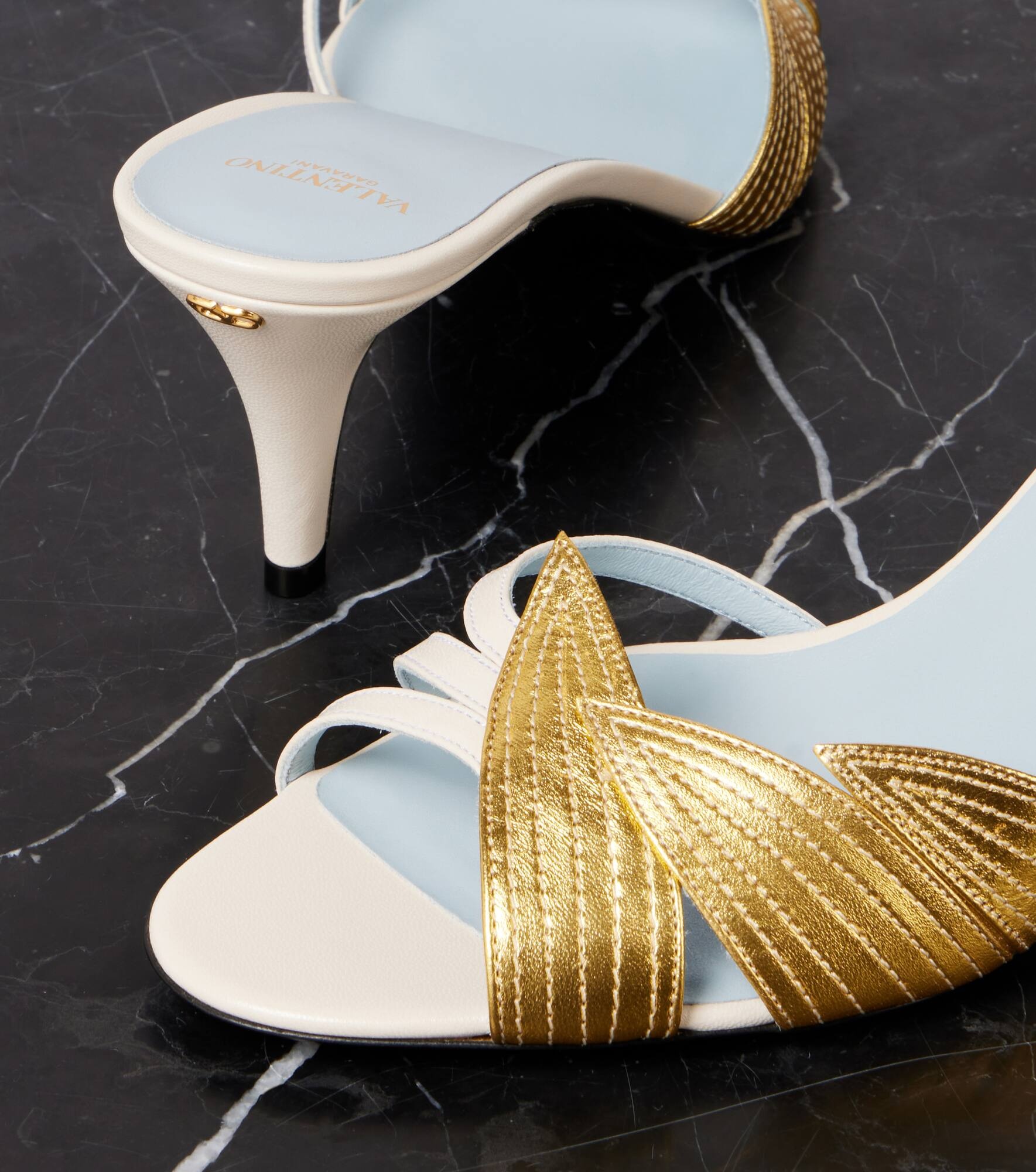 Foliefoliage metallic leather mules - 5