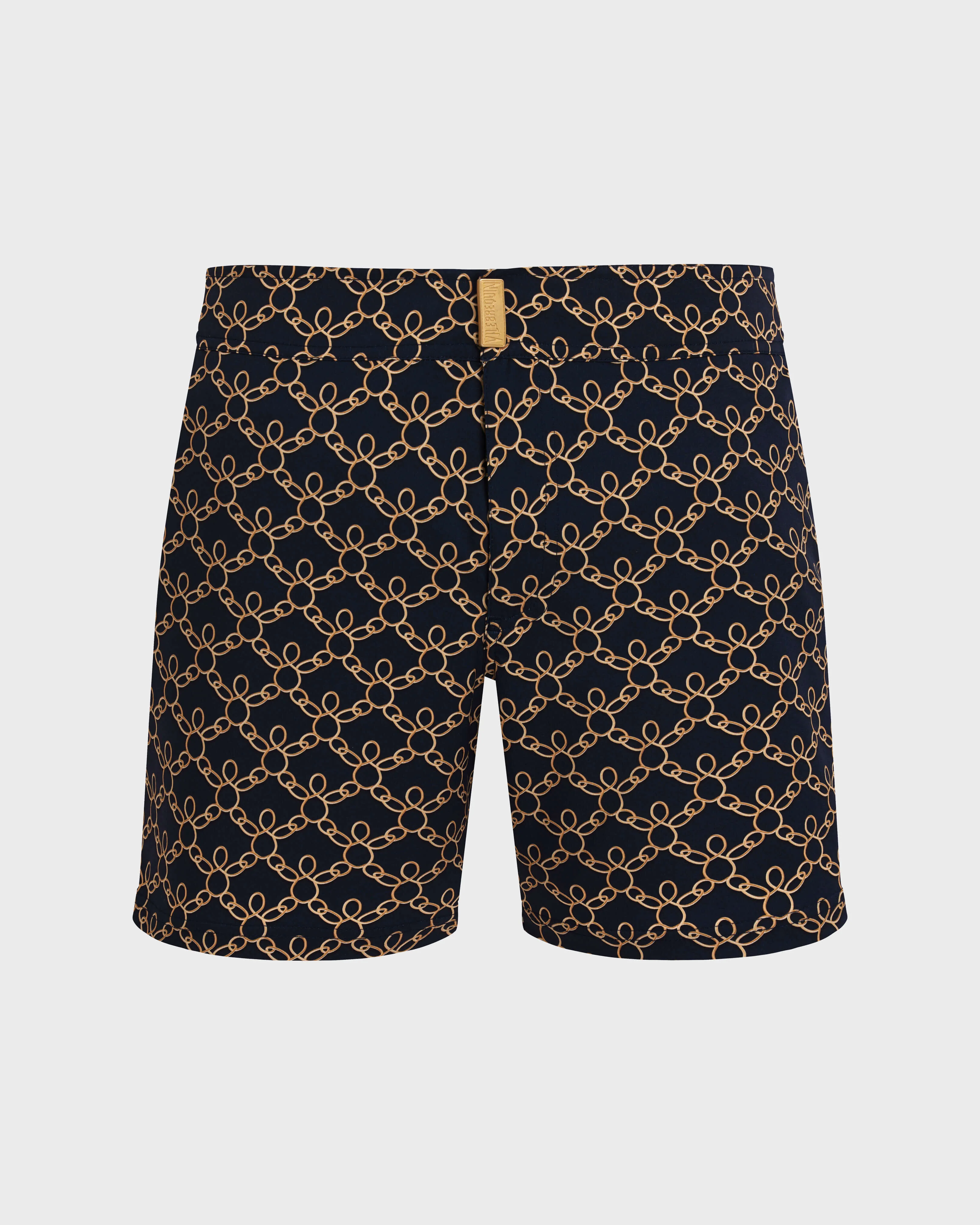 MEN STRETCH SHORT FLAT BELT SWIM SHORTS TURTLES CHAIN - 1