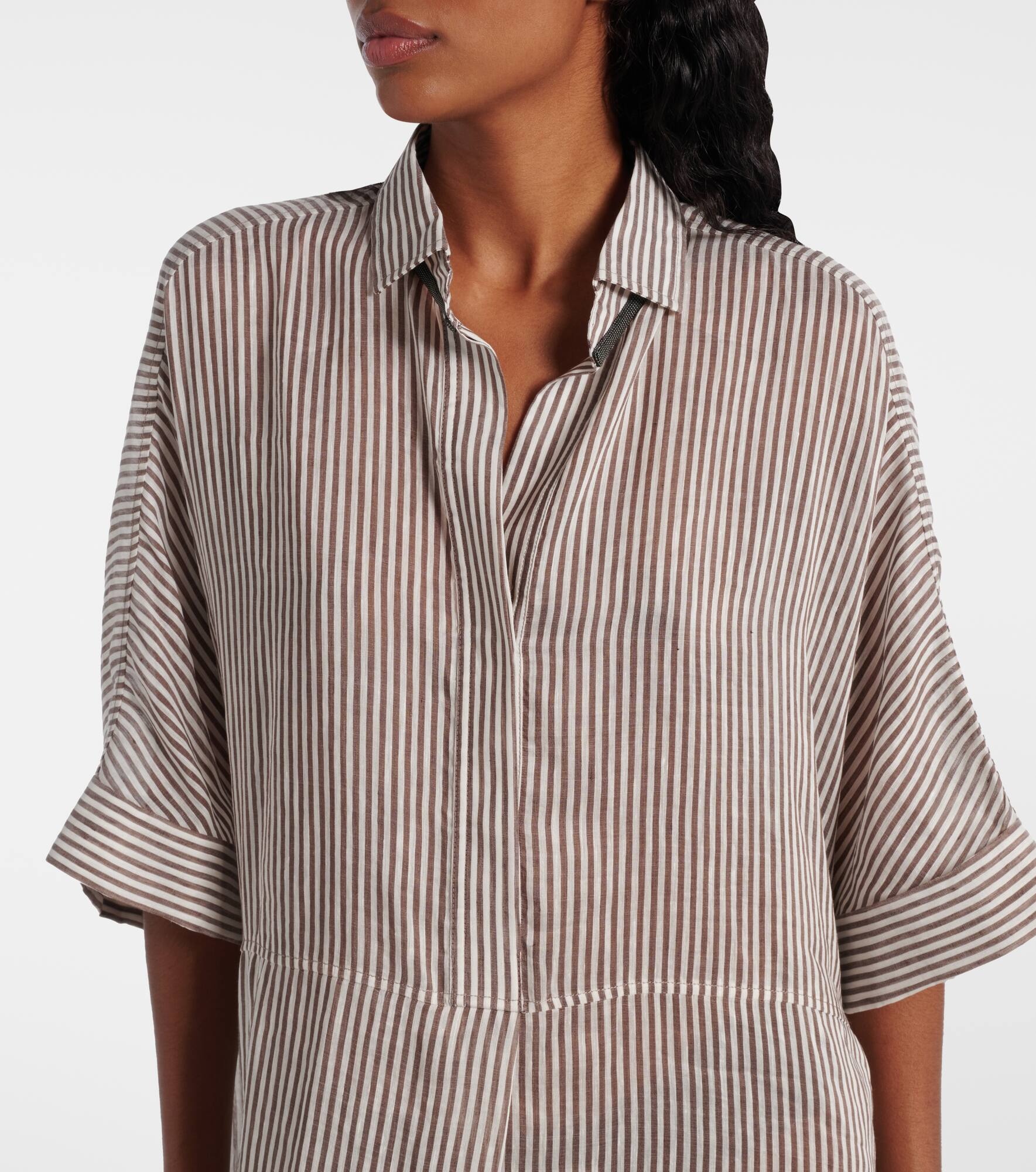 Striped linen and silk shirt dress - 4