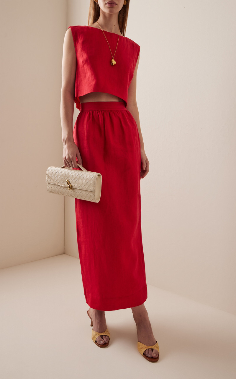 POSSE Bonnie Linen Pencil Skirt red outlook