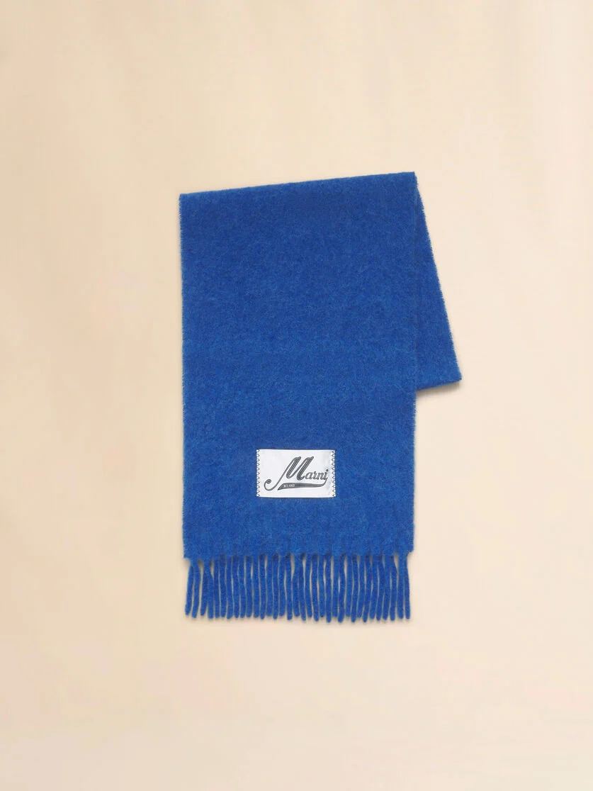 BLUE BRUSHED ALPACA SCARF WITH FRINGES - 1