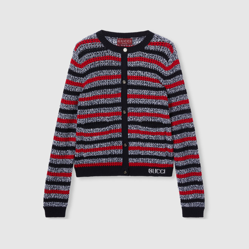 Striped cotton cardigan with intarsia 1