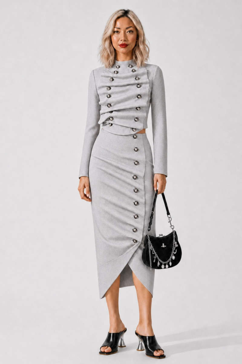 A.W.A.K.E. MODE ASYMMETRIC JACKET COLLAR HEM SKIRT | LIGHT GREY MELANGE outlook