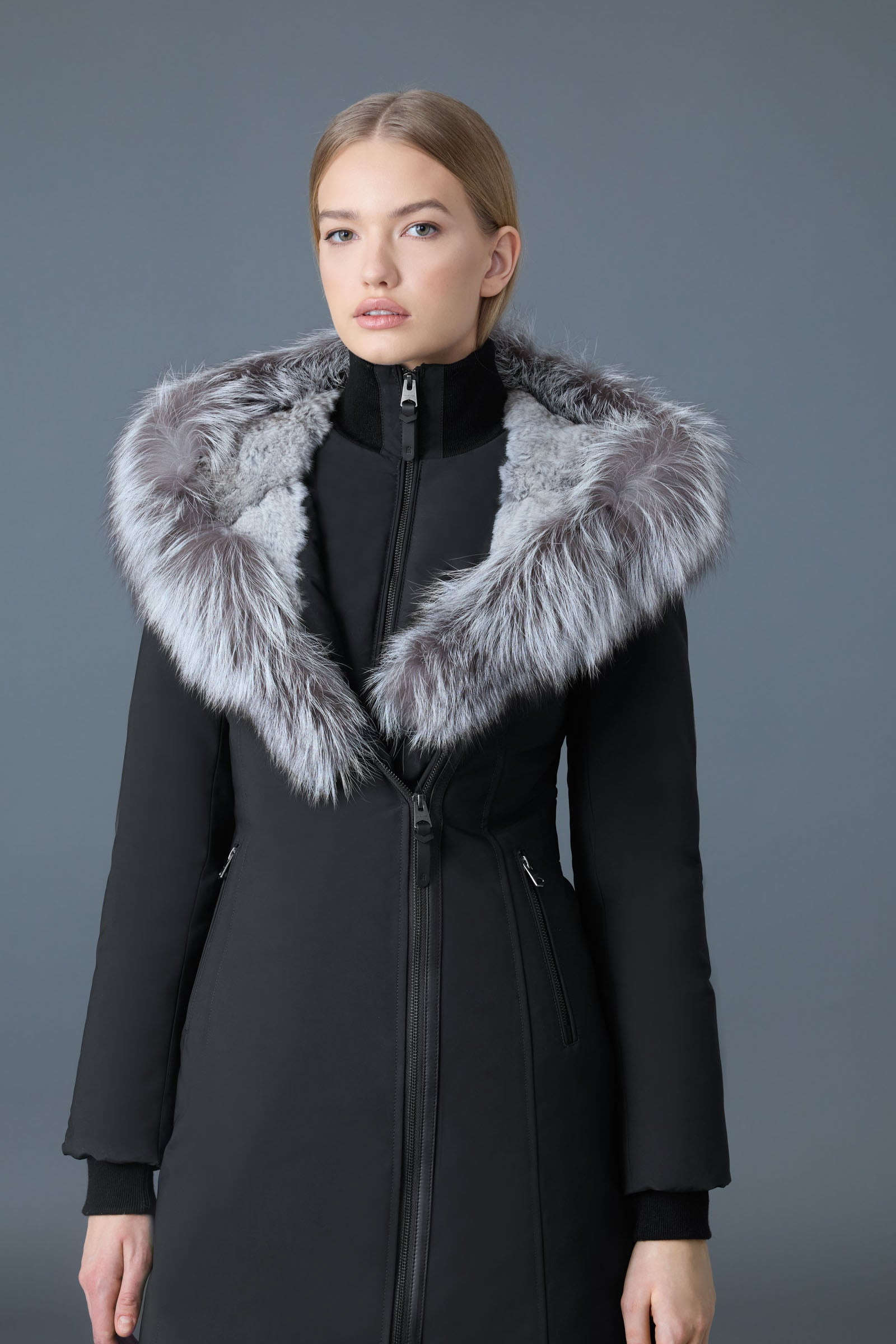 TRISH Powder Touch down coat with silver fox fur Signature Mackage Collar - 5