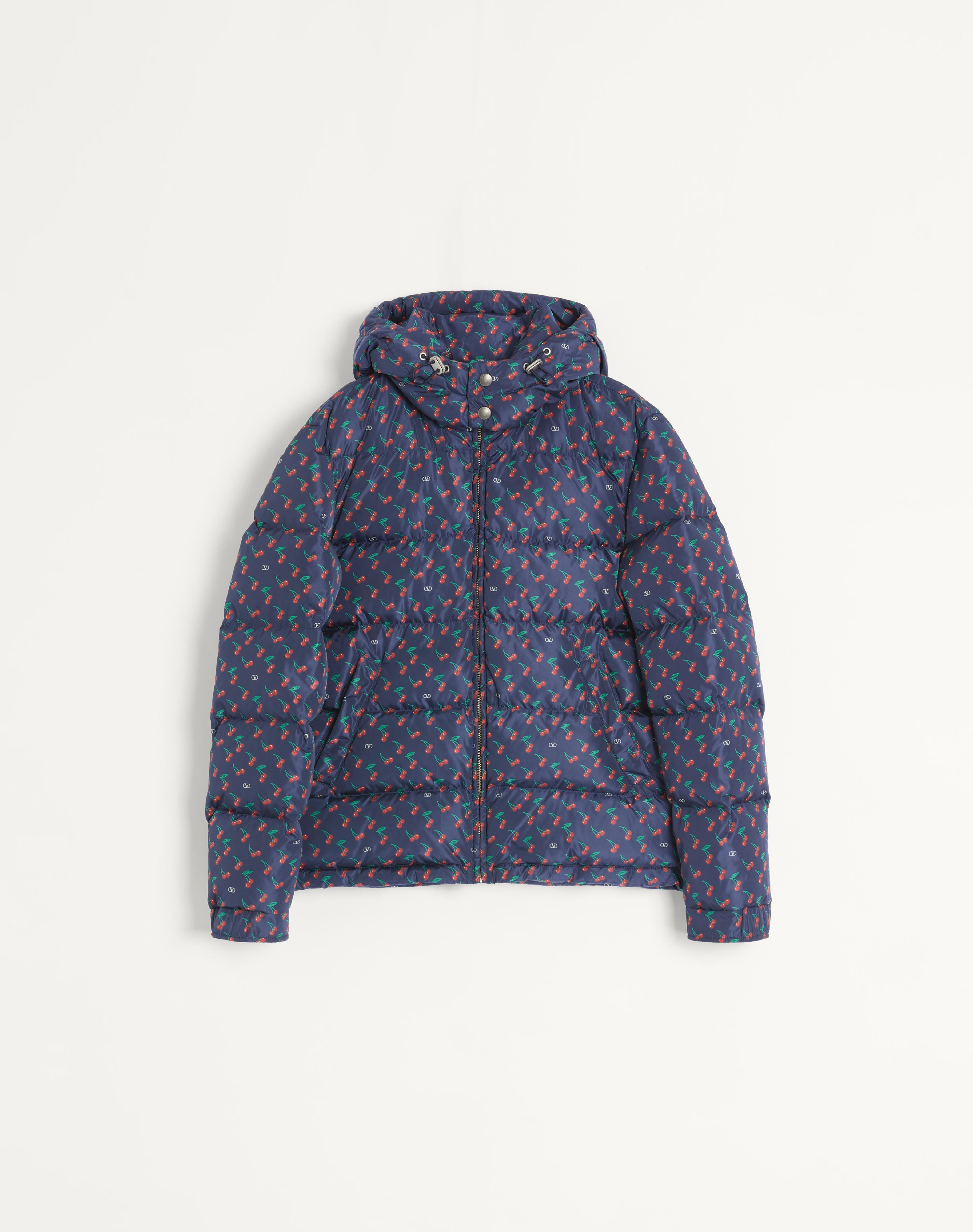 NYLON HOODED DOWN JACKET WITH CHERRYFIC PRINT - 1