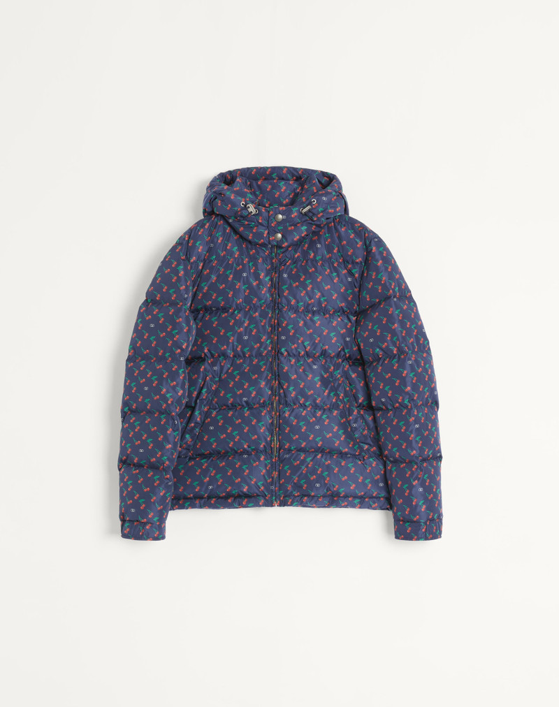 NYLON HOODED DOWN JACKET WITH CHERRYFIC PRINT 1