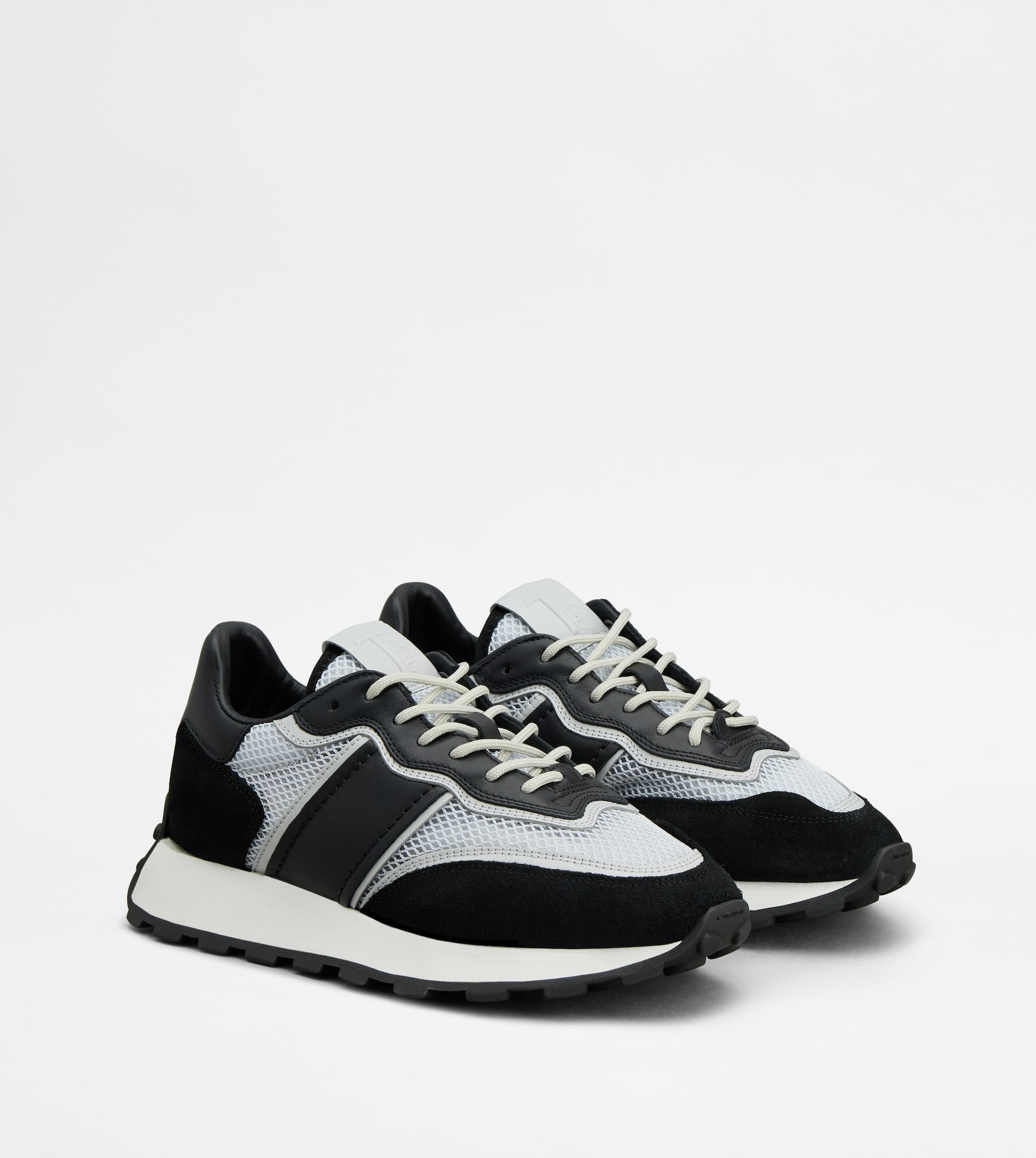 SNEAKERS IN LEATHER AND FABRIC - BLACK, WHITE - 3