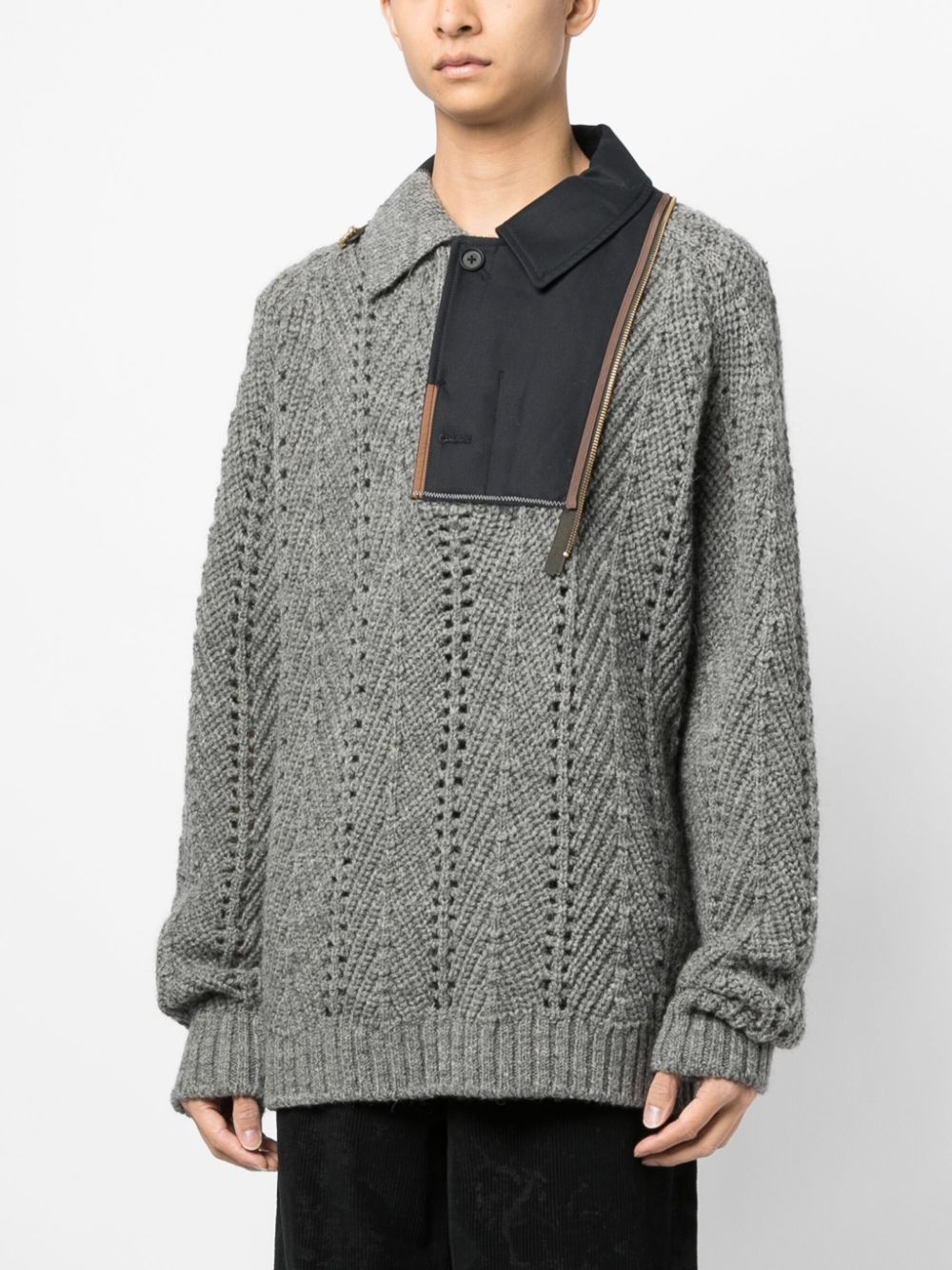 patchwork-design wool jumper - 3