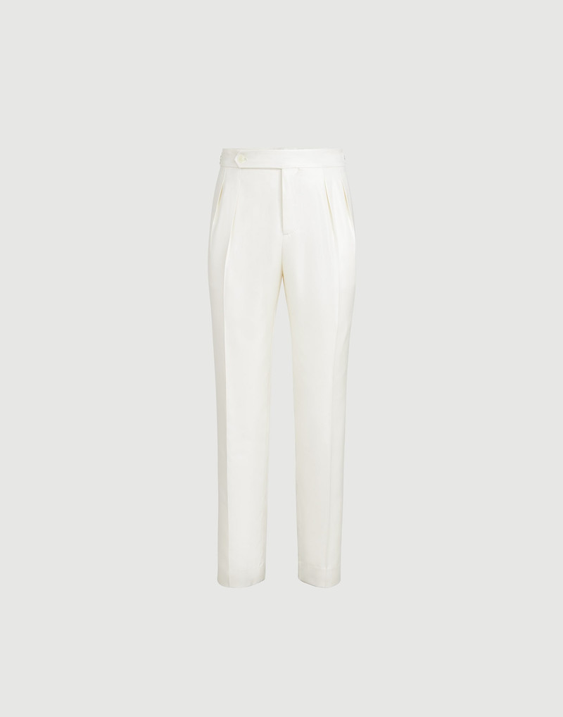 Silk diagonal tuxedo trousers with double pleats and tabbed waistband 1