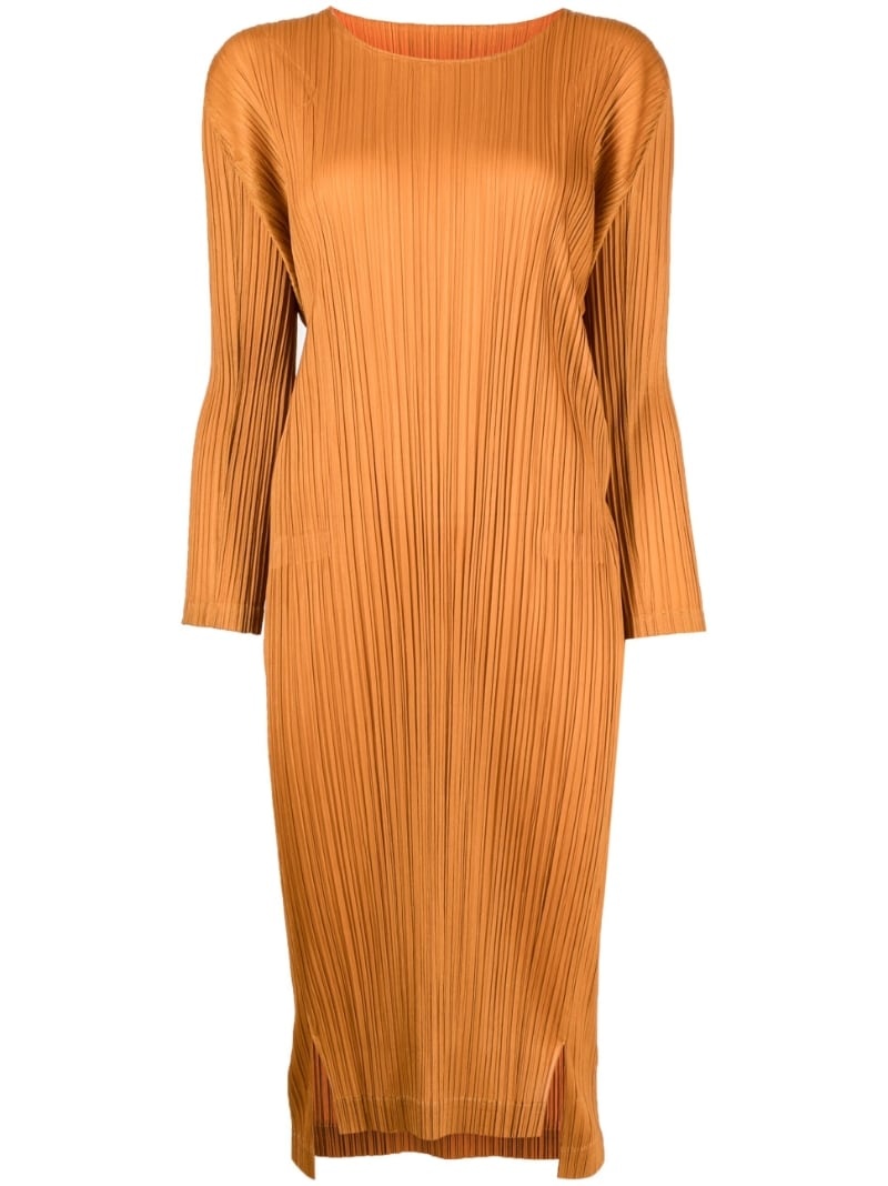 pleated long-sleeve midi dress - 1