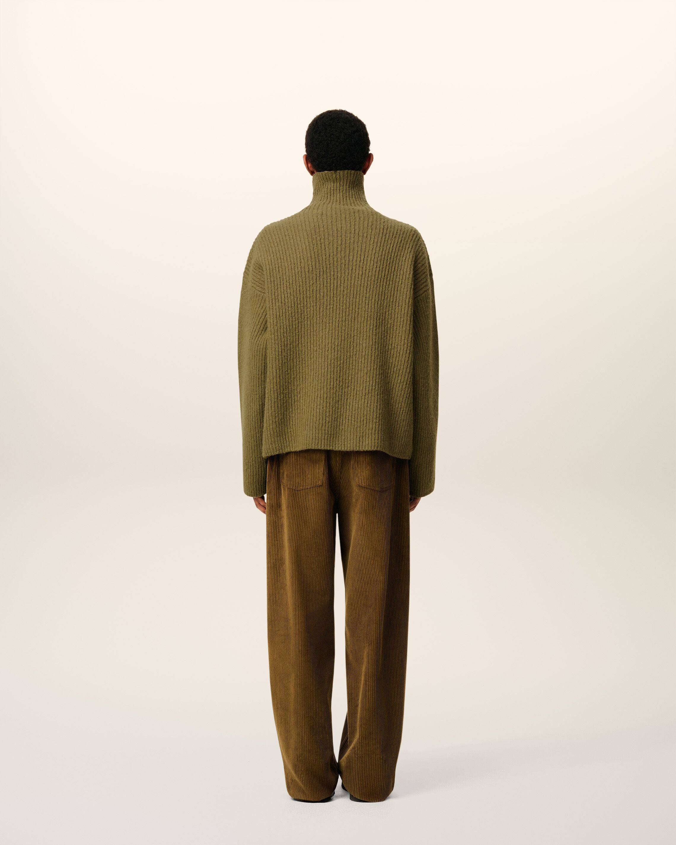 GREEN WOOL FUNNEL NECK SWEATER - 5