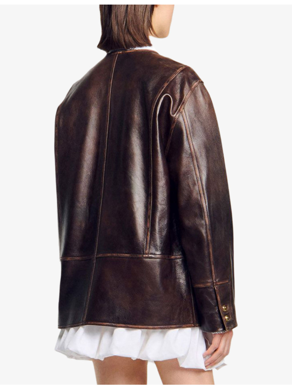 Distressed Button-Embellished Leather Jacket - 4