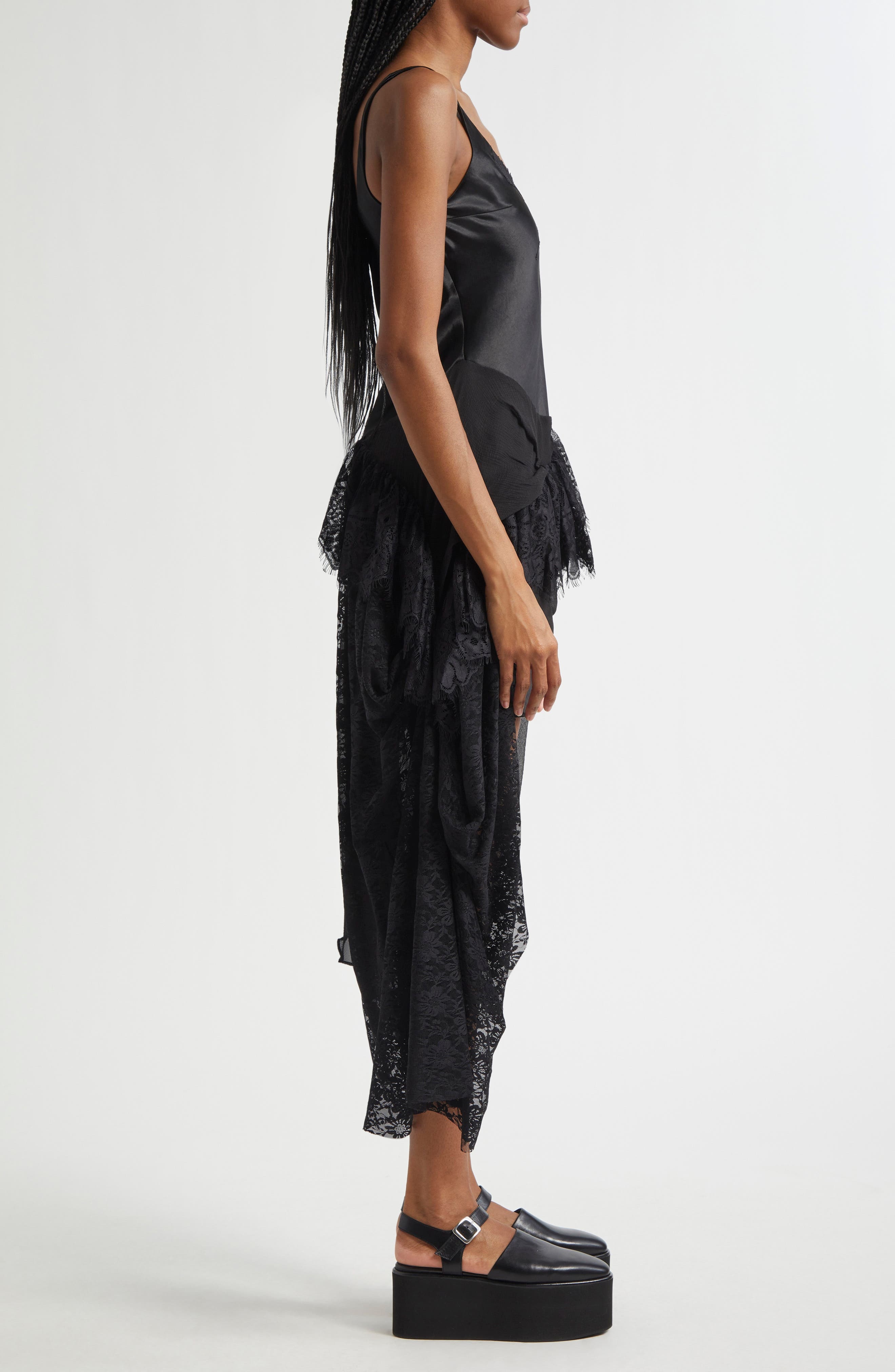 Collina Strada Ammi Fanny Asymmetric Satin & Lace Tank Dress in Black at Nordstrom - 3
