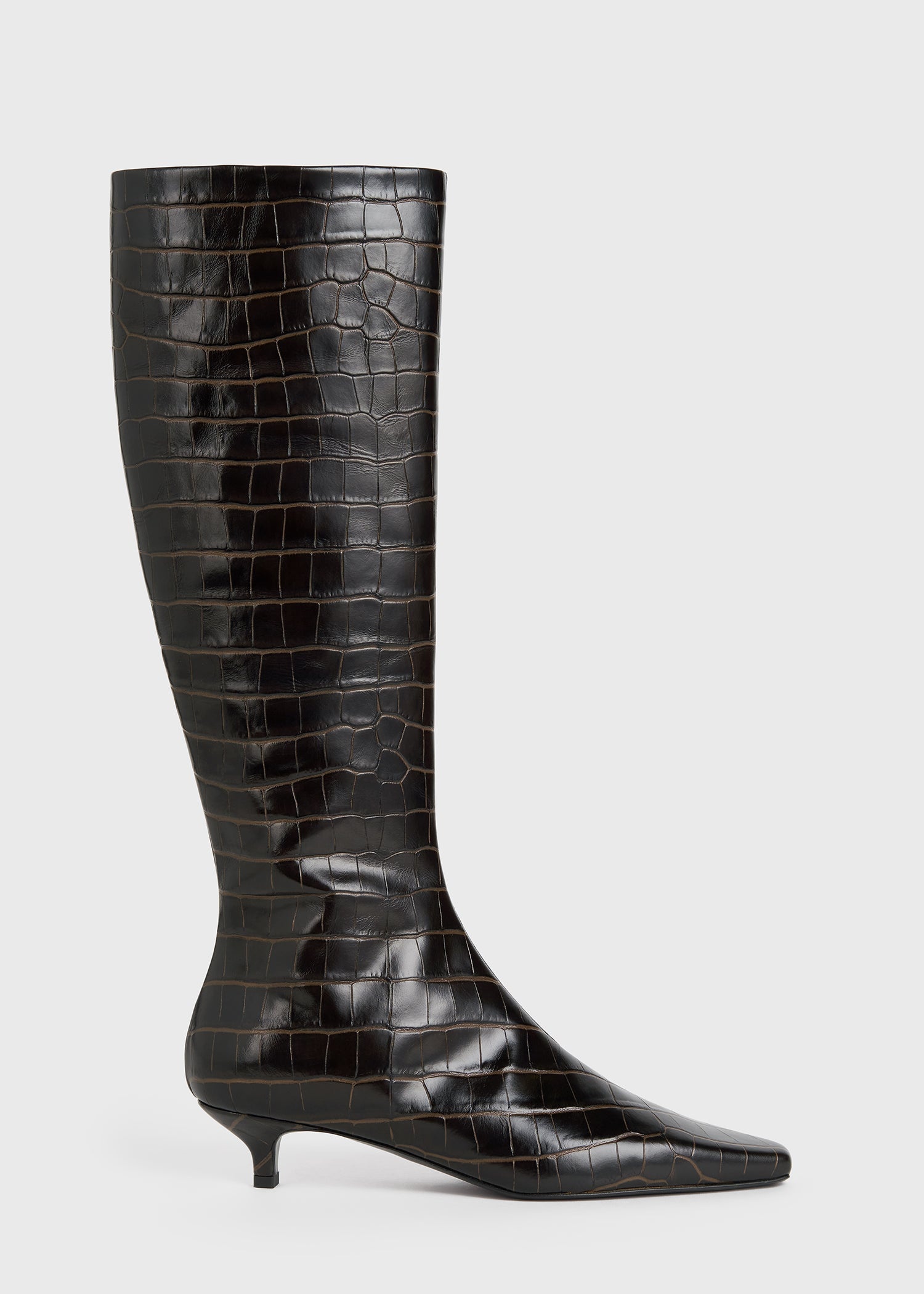 The Slim Knee-High Boot dark brown croco - 6