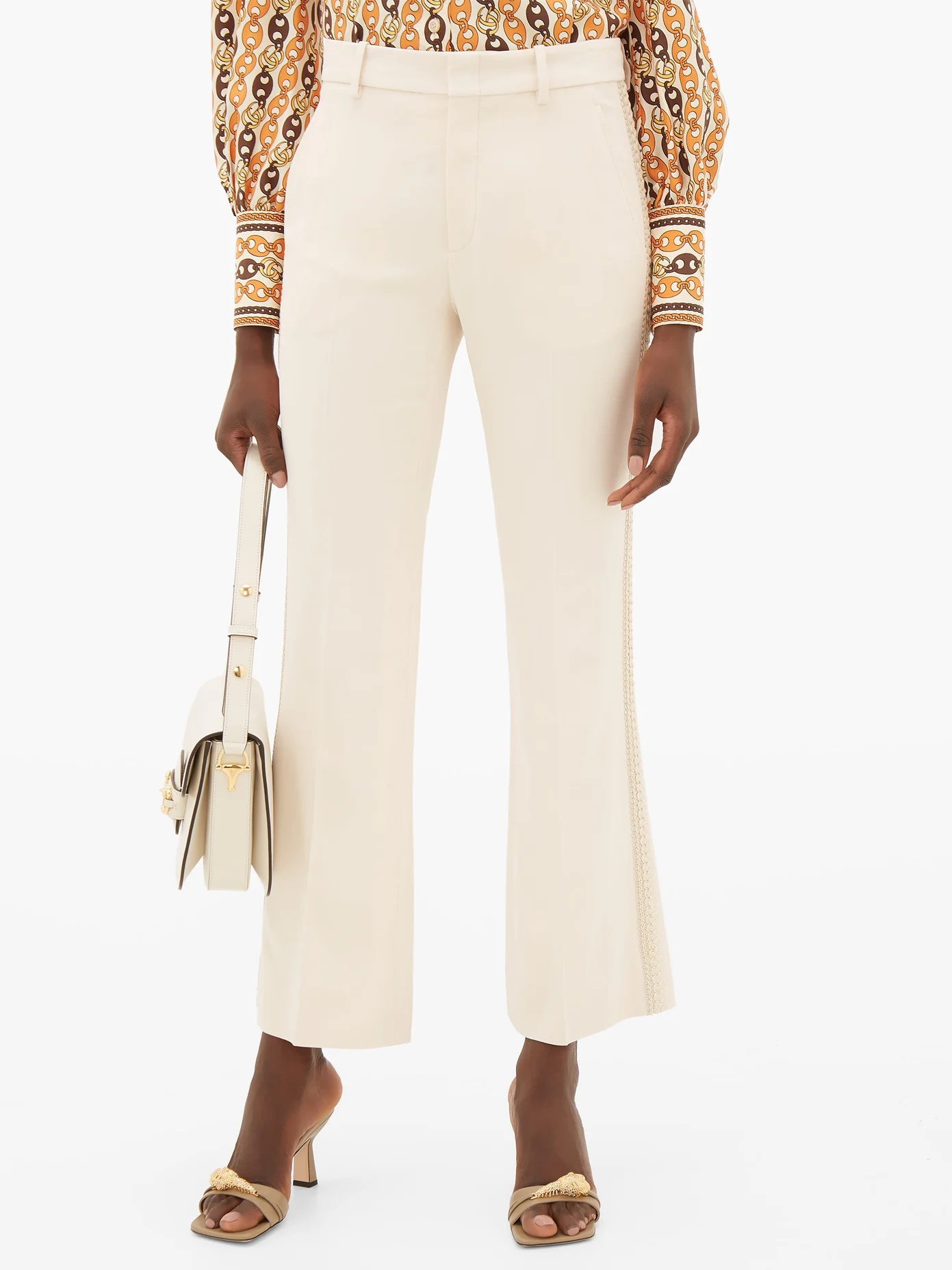 Passementerie-striped crepe trousers - 6