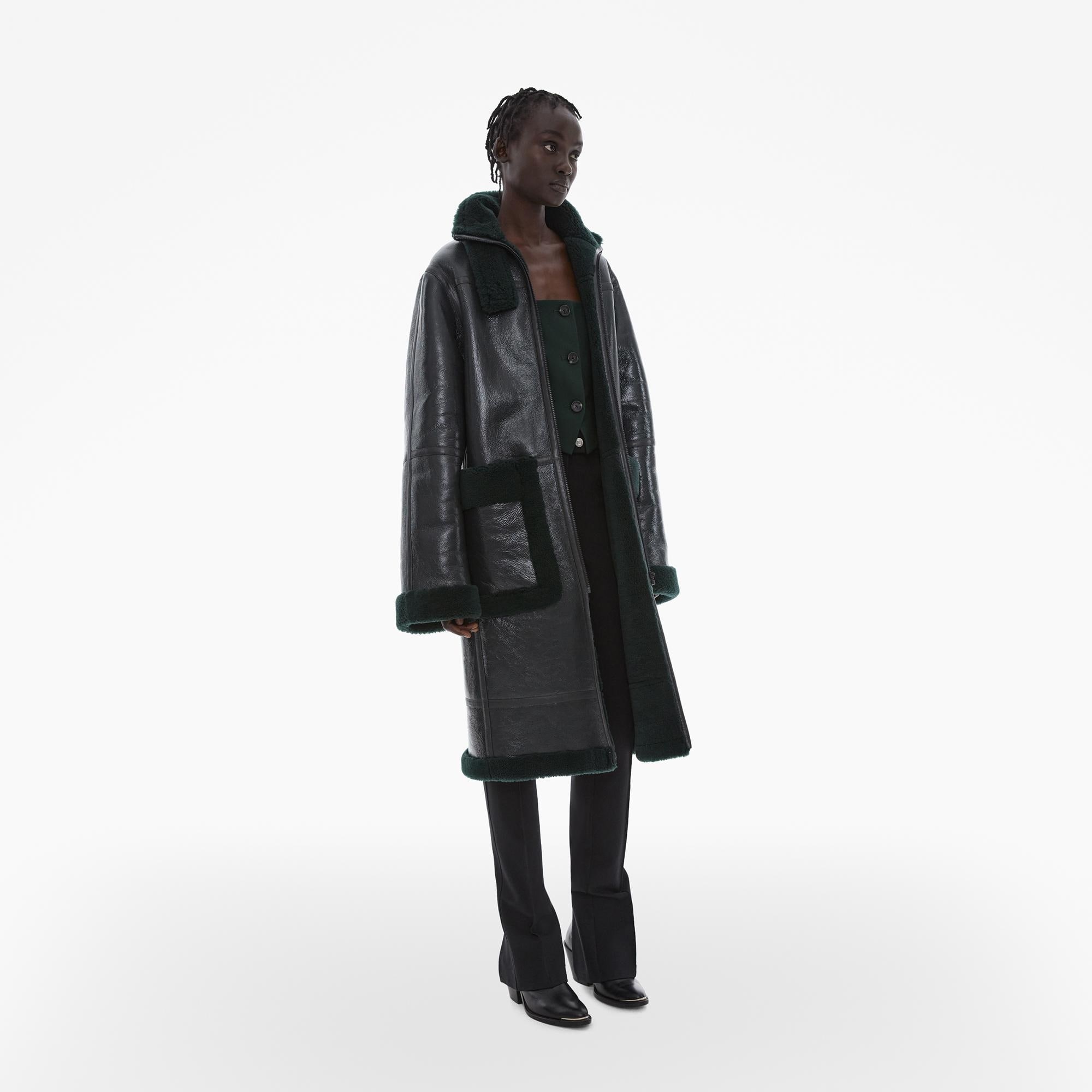 PATENT LEATHER SHEARLING COAT - 5