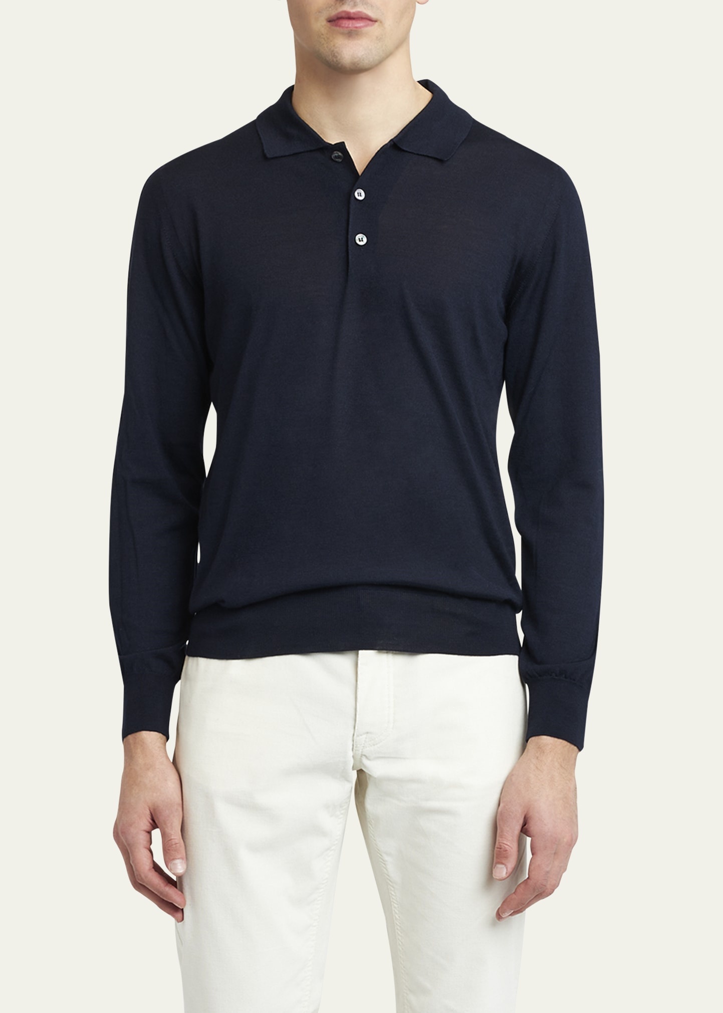 Men's Wool/Cashmere-Blend Long-Sleeve Polo Shirt - 4
