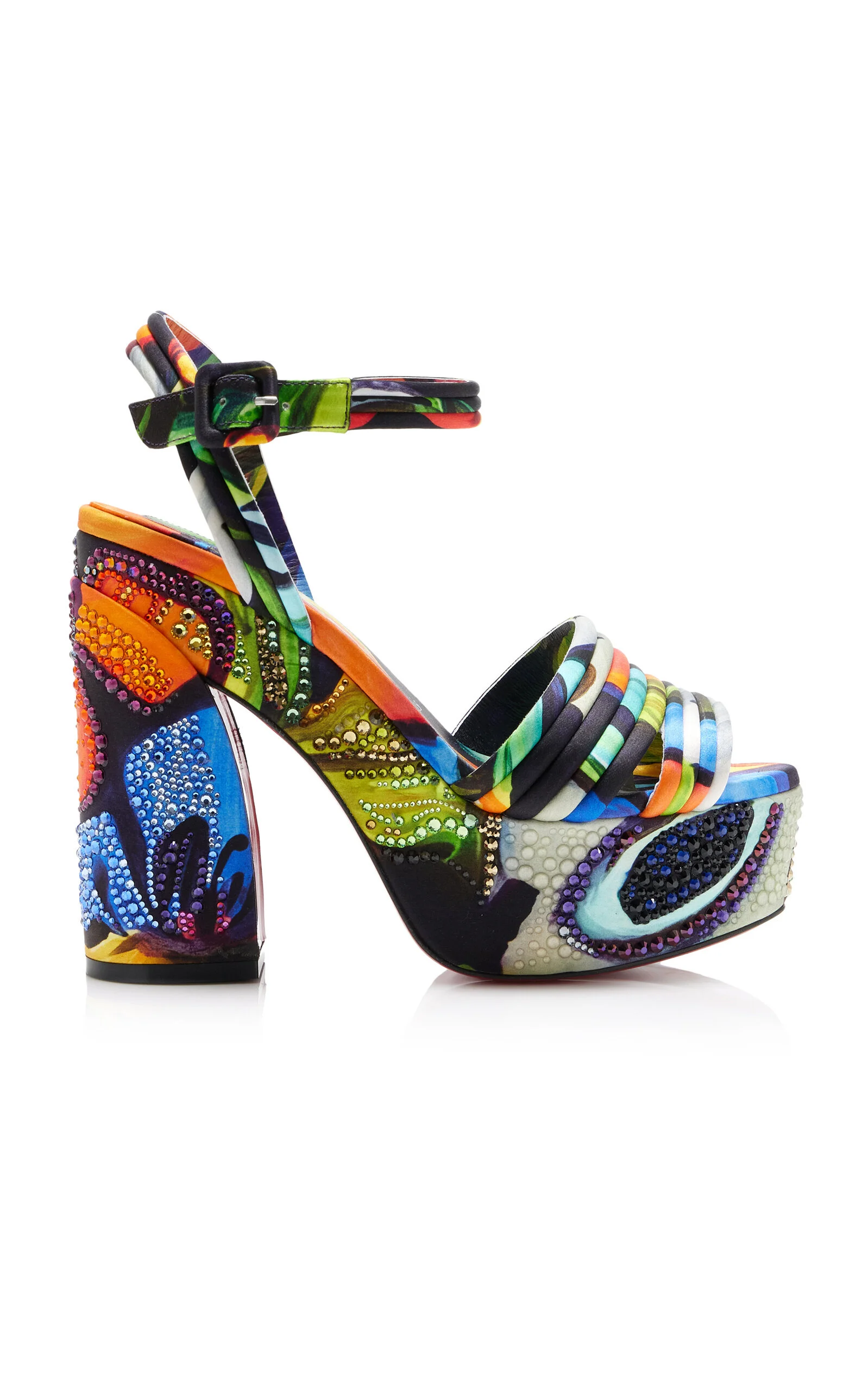 Jane Disco Crystal-Embellished Printed Satin Platform Sandals multi - 1