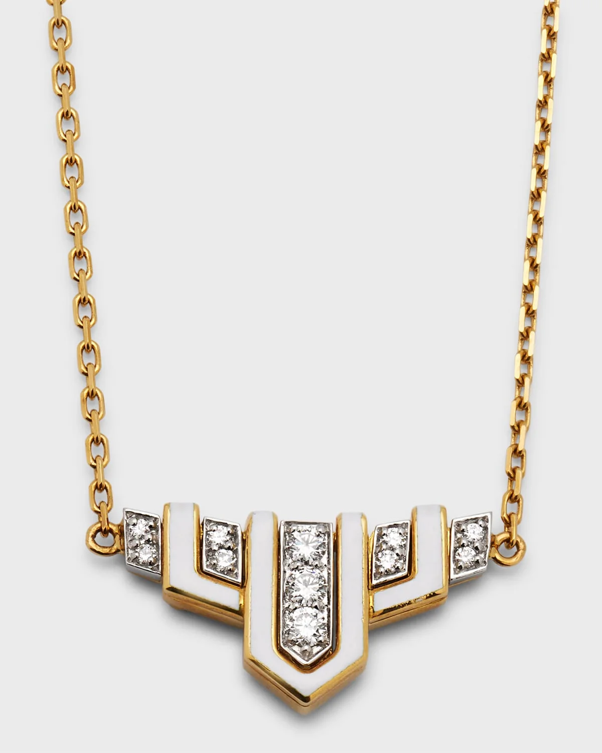 18K Gold White Enamel Scape Necklace w/ Diamonds - 1