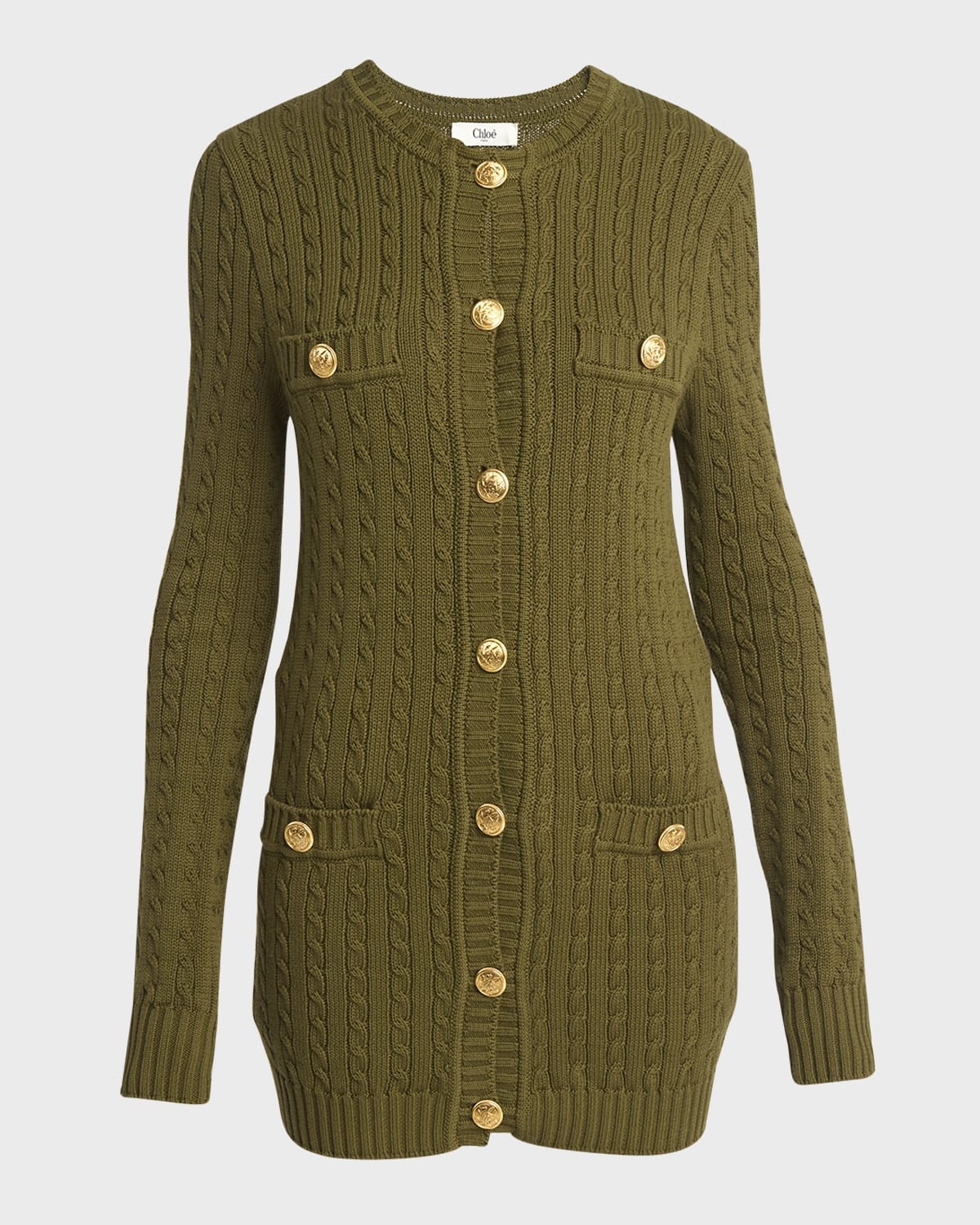 Cable-Knit Cardigan with Gold-Tone Buttons - 1