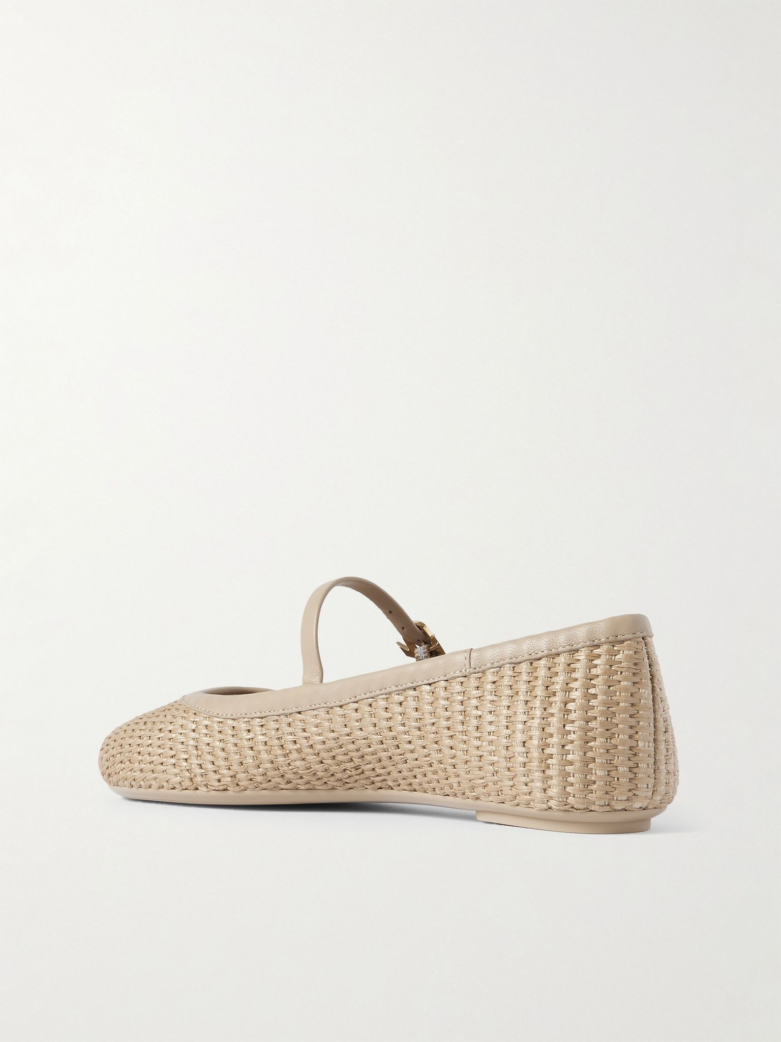 Carla leather-trimmed raffia Mary Jane ballet flats Neutral - 3