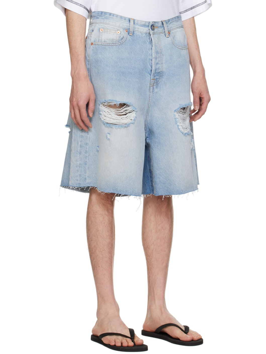 Blue Destroyed Denim Shorts - 2